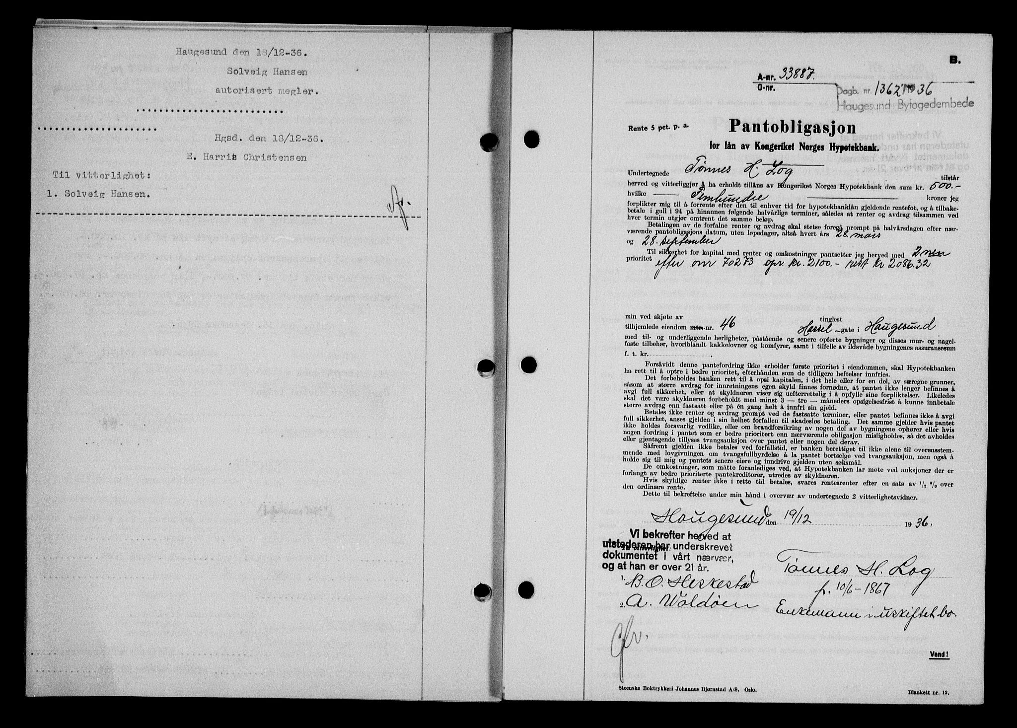 Haugesund tingrett, SAST/A-101415/01/II/IIC/L0031: Pantebok nr. 31, 1936-1938, Dagboknr: 1362/1936