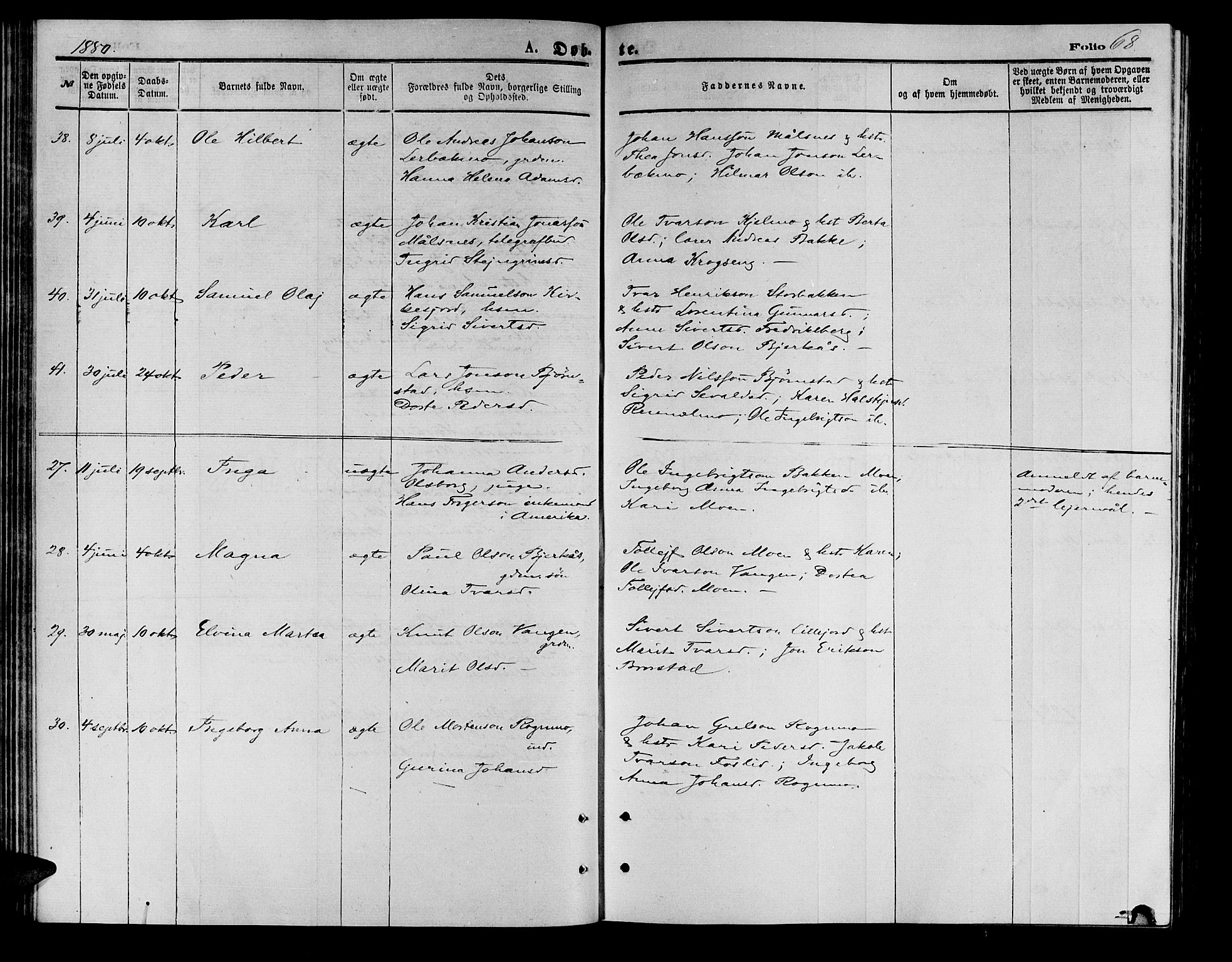 Målselv sokneprestembete, AV/SATØ-S-1311/G/Ga/Gab/L0003klokker: Klokkerbok nr. 3, 1874-1885, s. 68