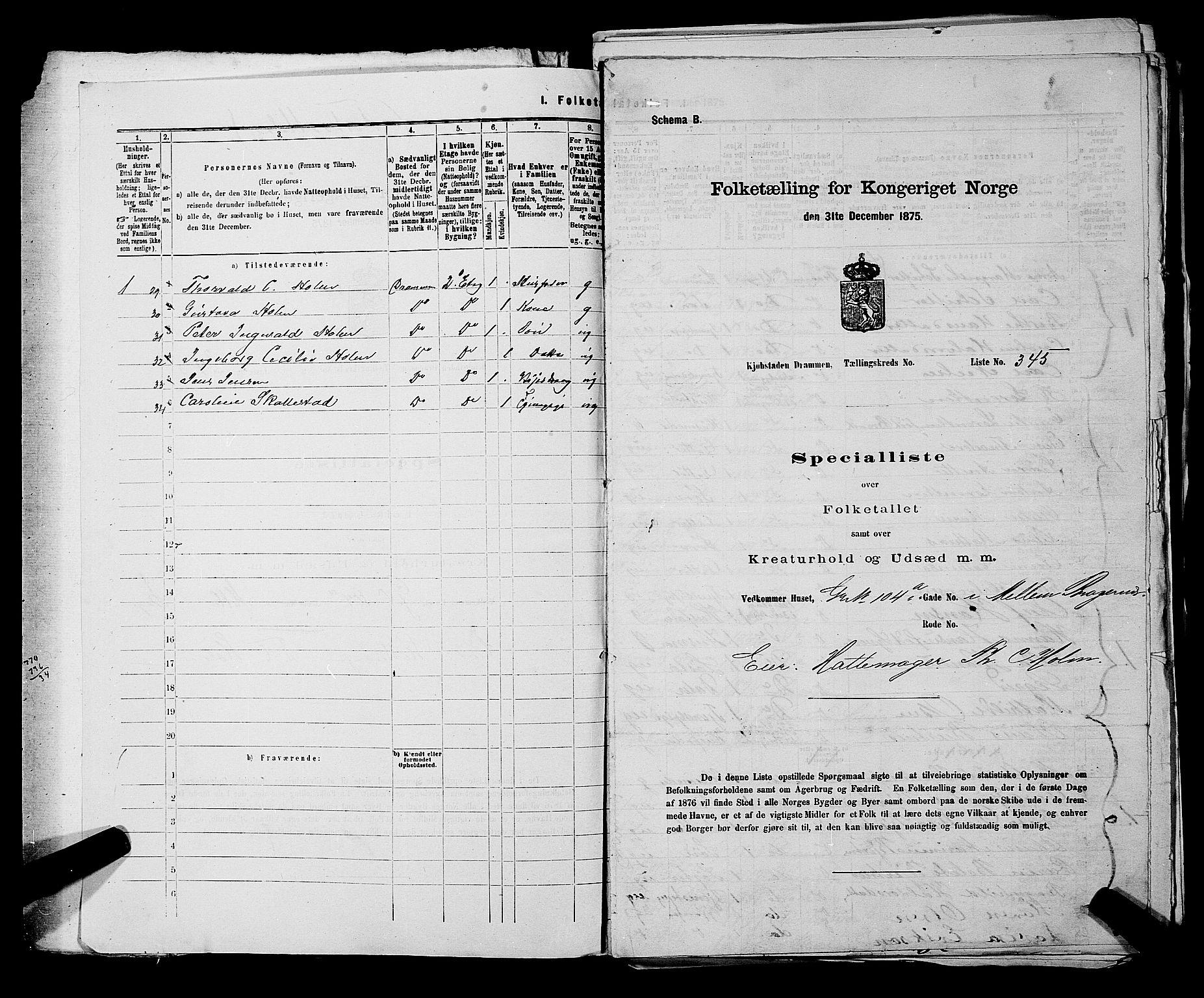 SAKO, Folketelling 1875 for 0602 Drammen kjøpstad, 1875, s. 1626