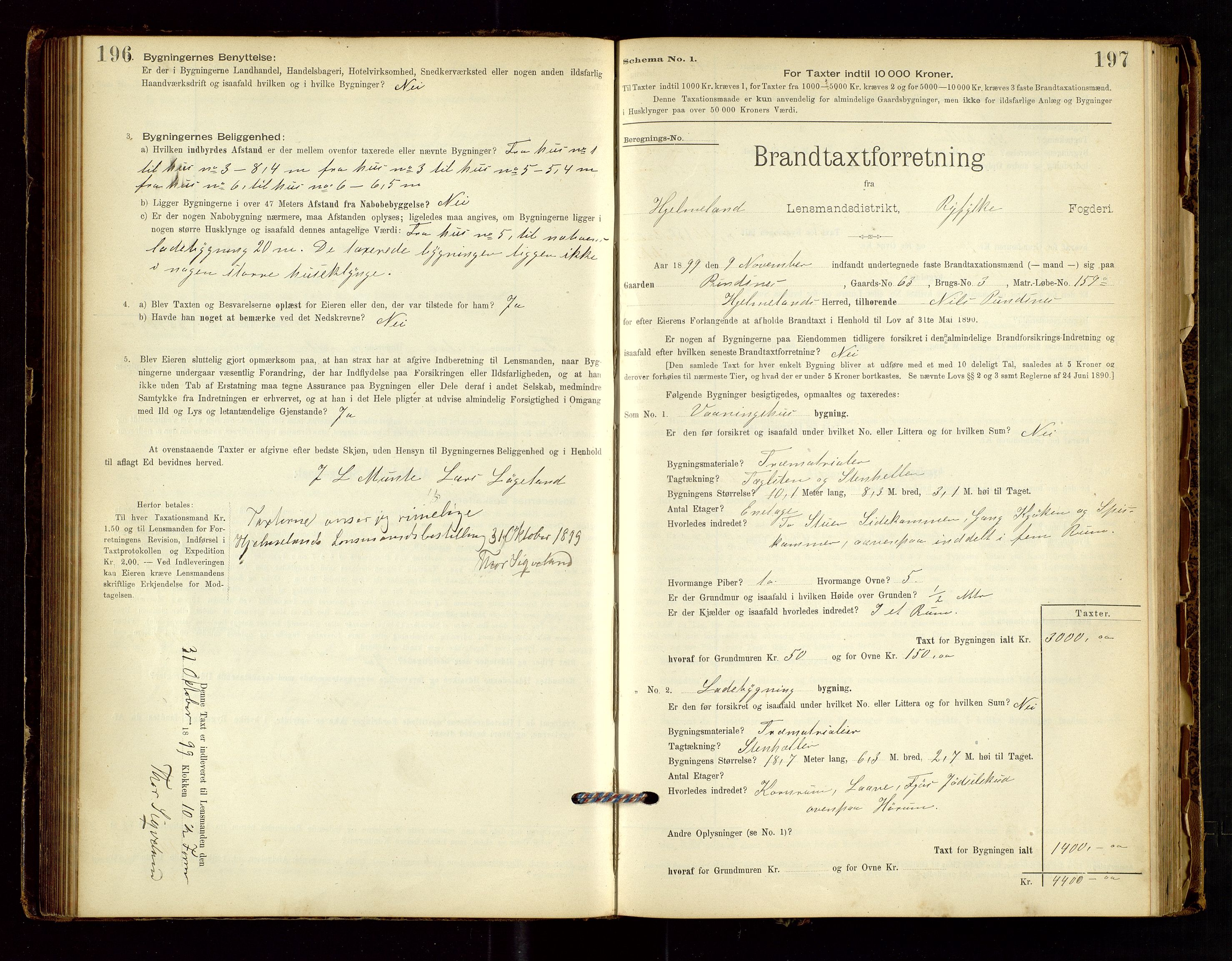 Hjelmeland lensmannskontor, AV/SAST-A-100439/Gob/L0001: "Brandtaxationsprotokol", 1895-1932, s. 196-197