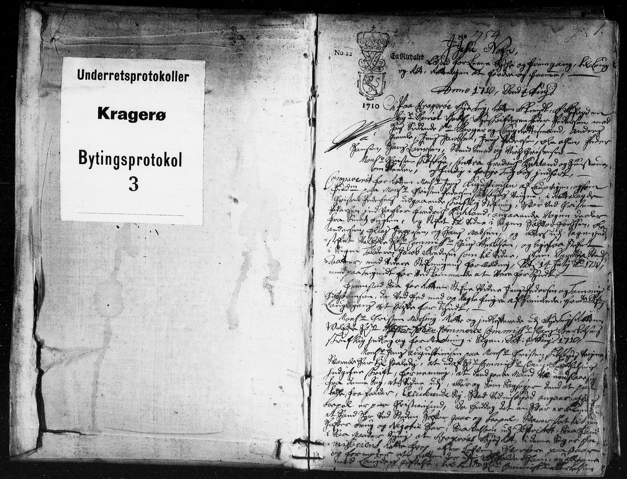 Kragerø byfogd, SAKO/A-215/F/Fa/L0003: Tingbok, 1710-1717, s. 1