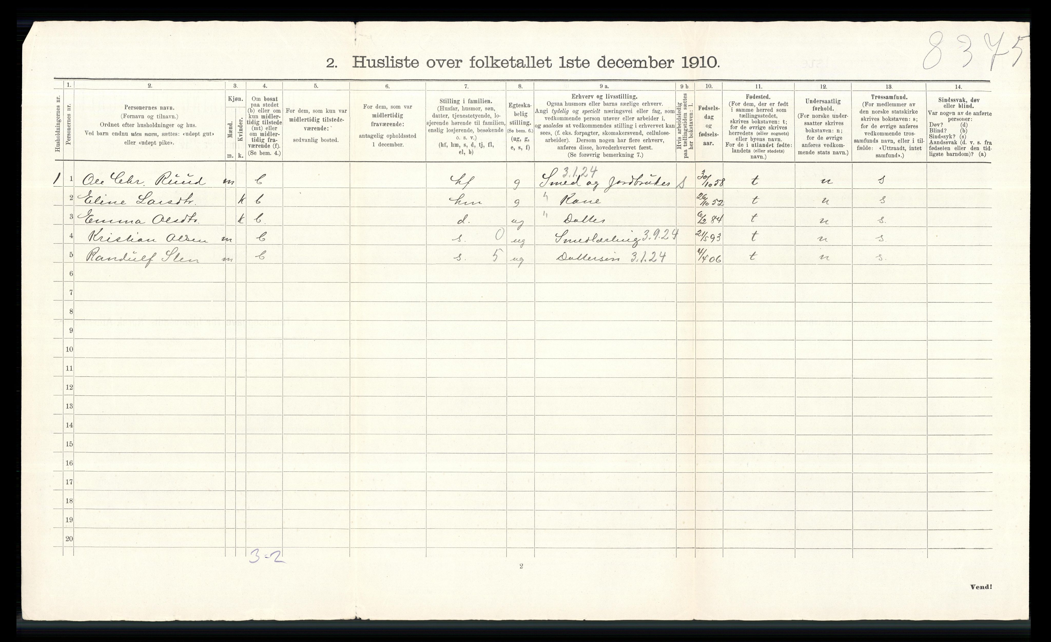 RA, Folketelling 1910 for 0528 Østre Toten herred, 1910, s. 1704