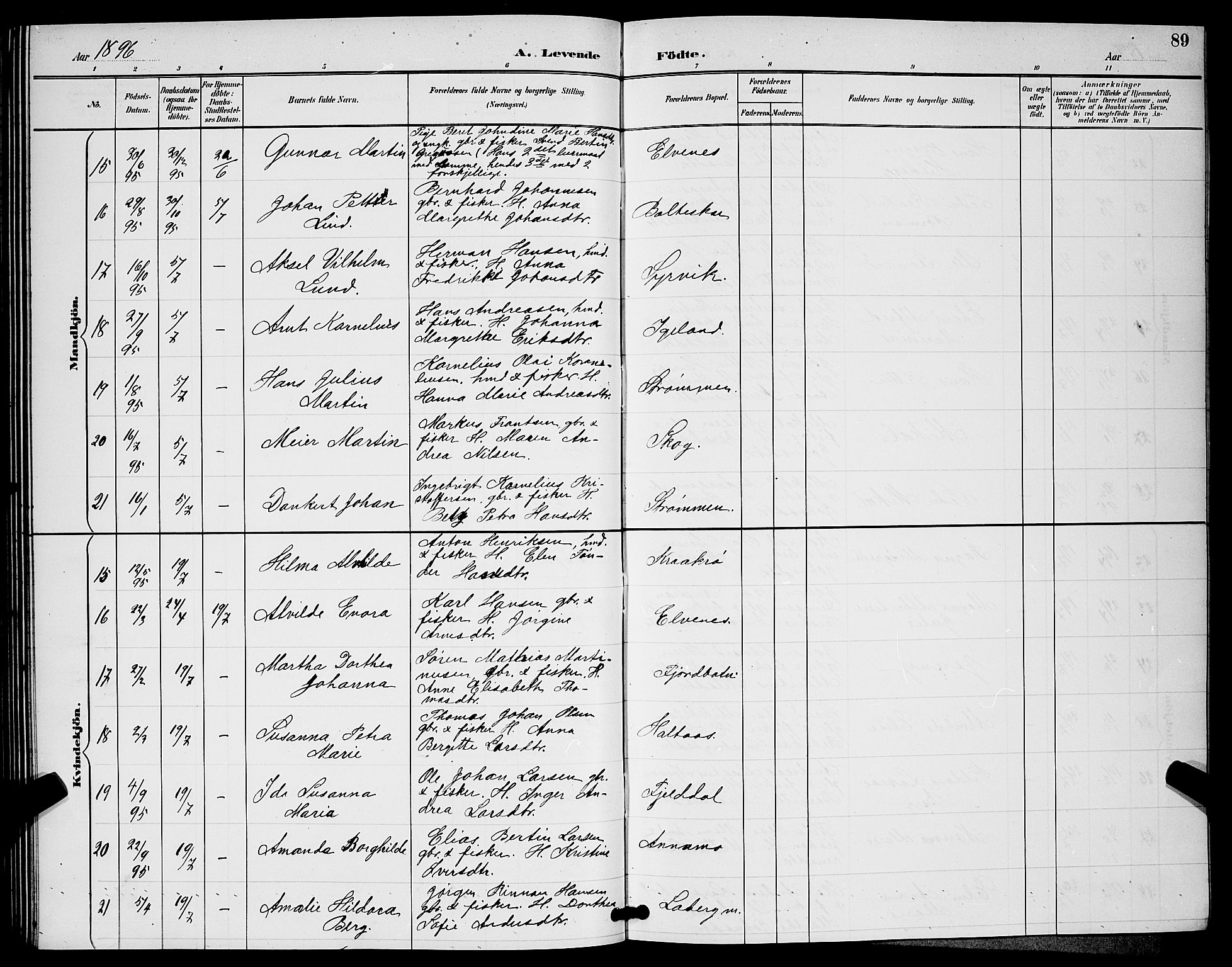 Ibestad sokneprestembete, AV/SATØ-S-0077/H/Ha/Hab/L0008klokker: Klokkerbok nr. 8, 1890-1903, s. 89