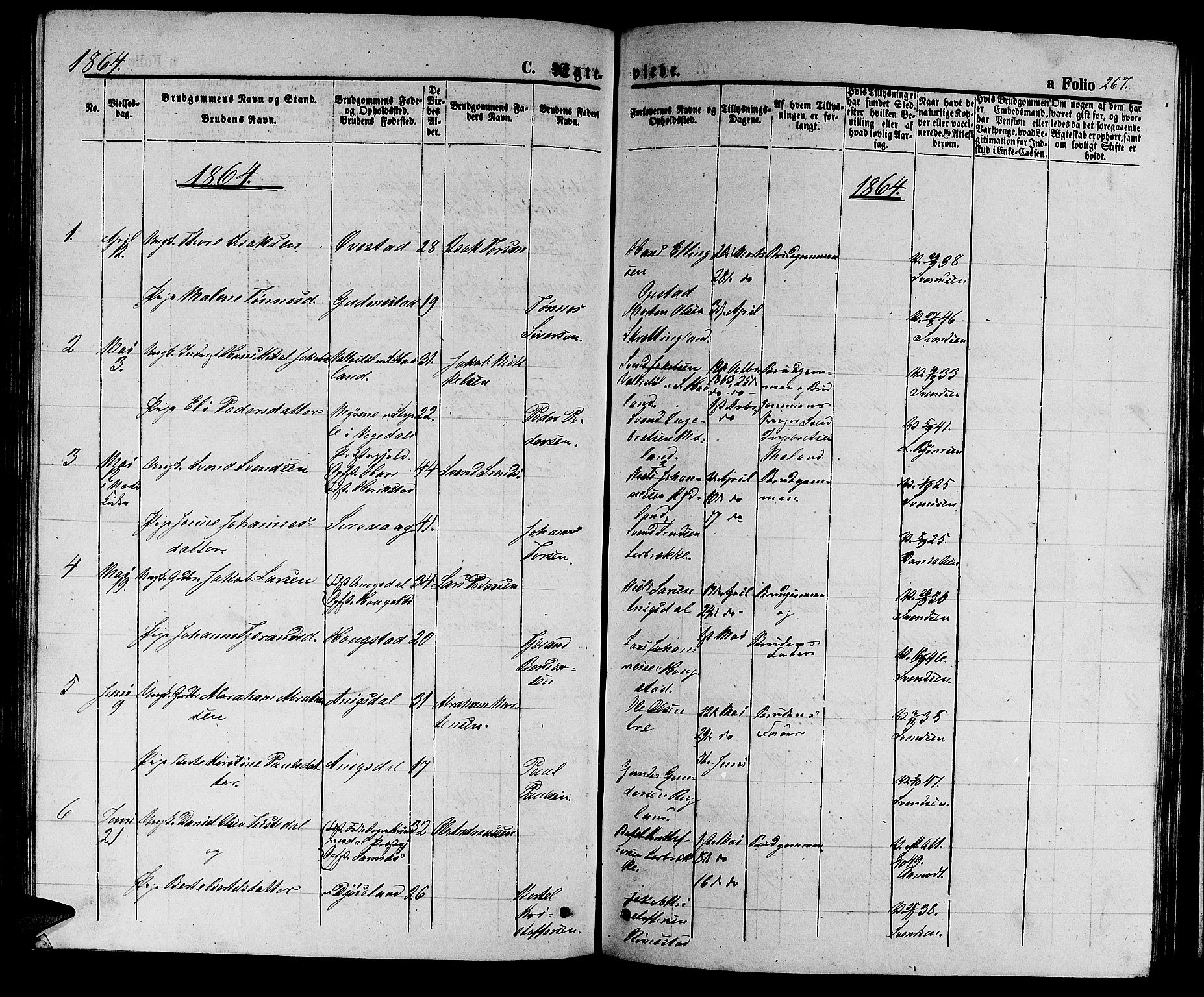 Hå sokneprestkontor, AV/SAST-A-101801/001/30BB/L0002: Klokkerbok nr. B 2, 1854-1883, s. 267