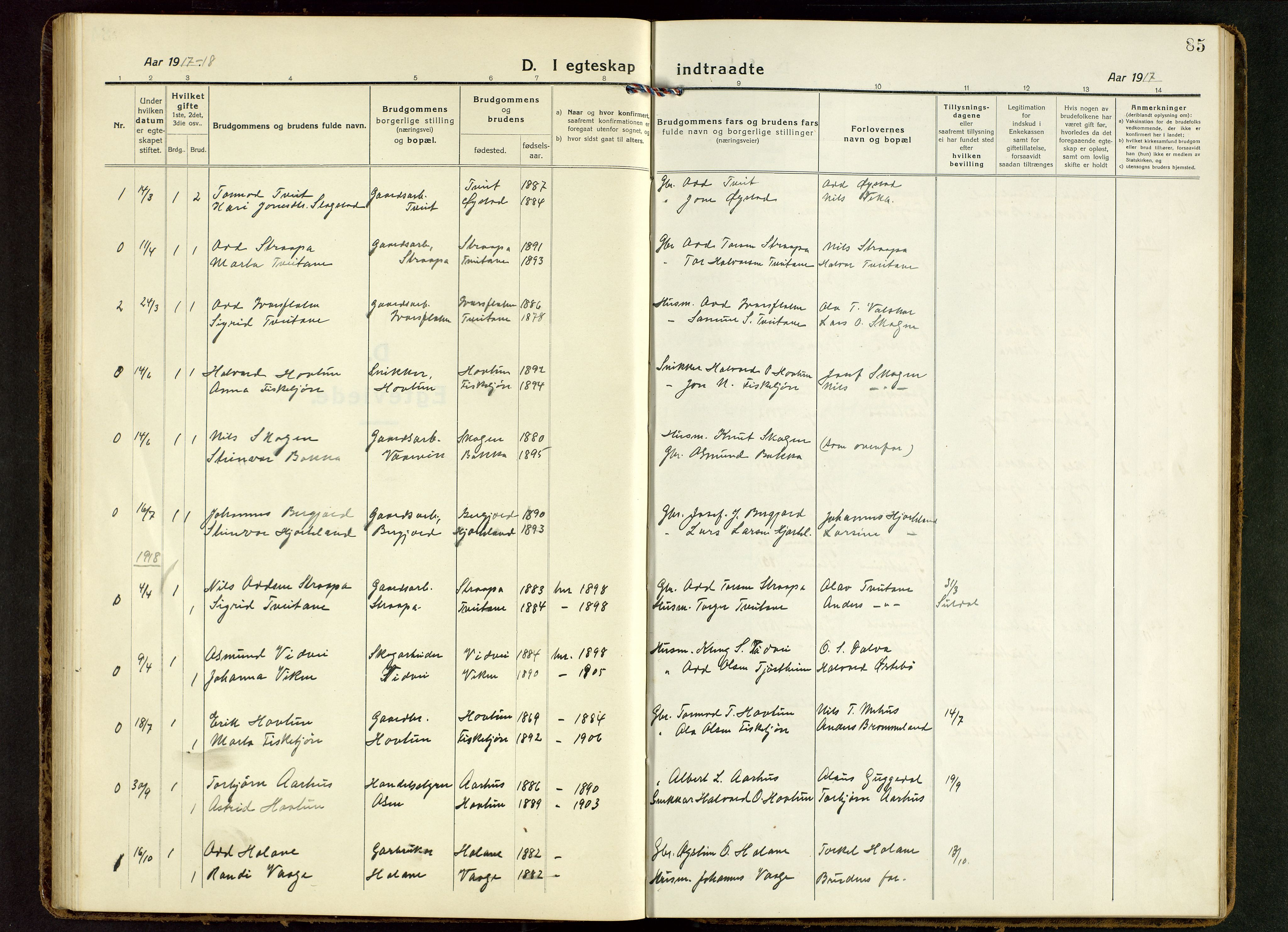 Suldal sokneprestkontor, AV/SAST-A-101845/01/V/L0007: Klokkerbok nr. B 7, 1917-1946, s. 85