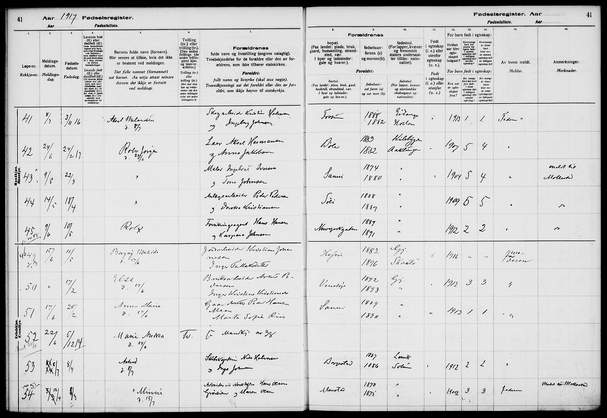 Gjerpen kirkebøker, AV/SAKO-A-265/J/Ja/L0001: Fødselsregister nr. I 1, 1916-1926, s. 41