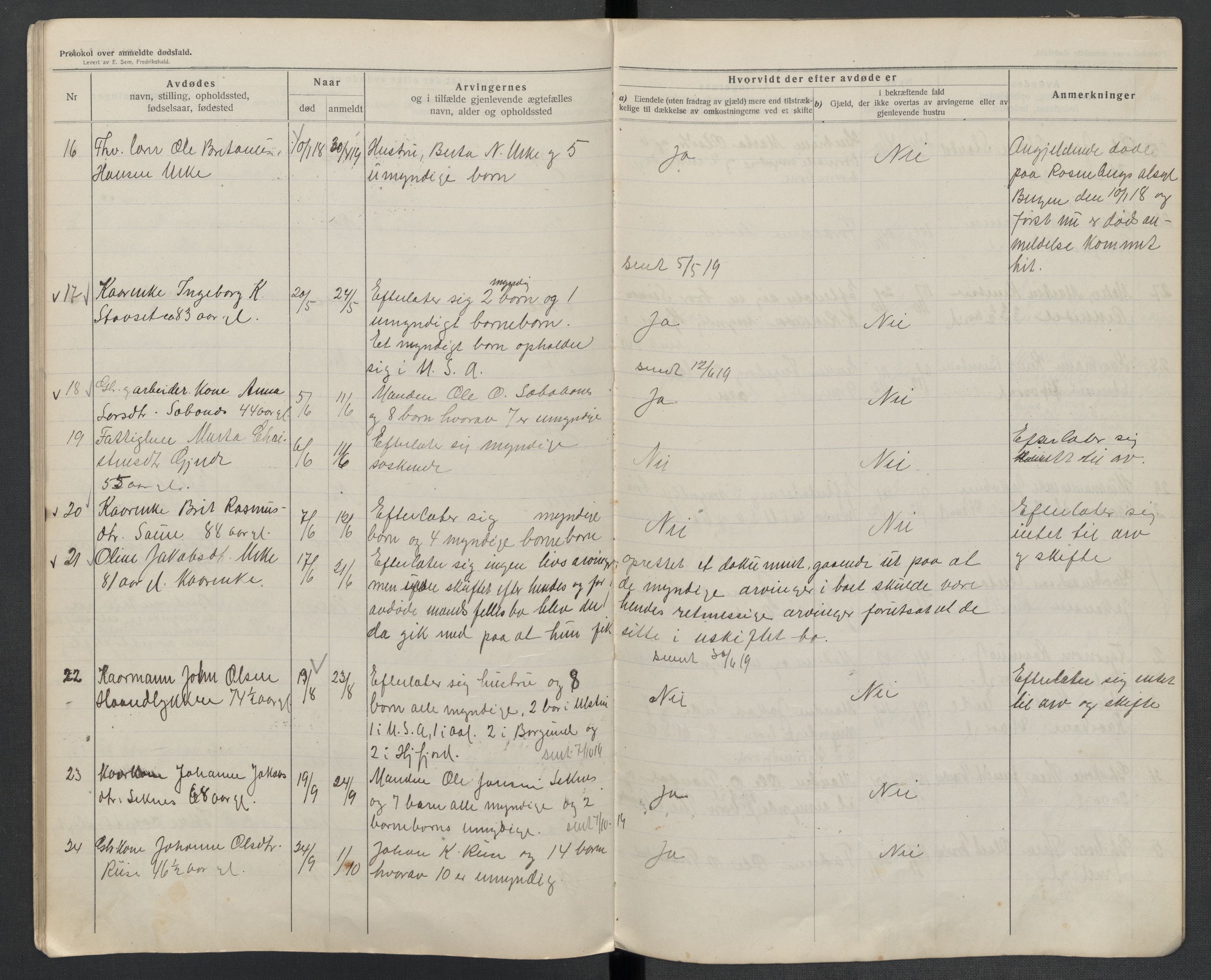 Hjørundfjord lensmannskontor, AV/SAT-A-5879/1/2/L0005: 2.2.02 - Dødsfallsprotokoll, 1913-1923