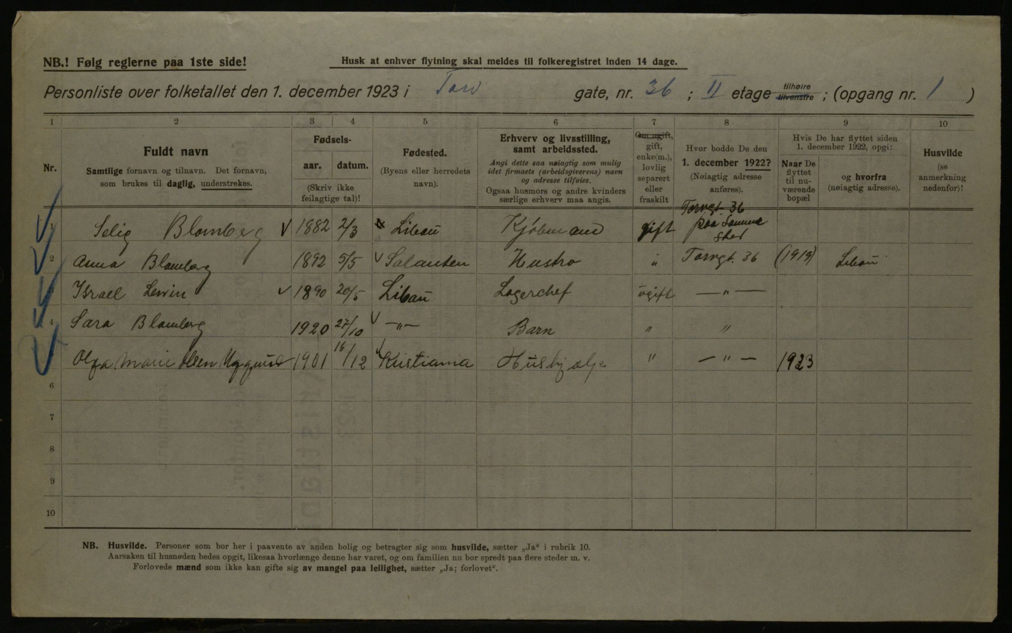 OBA, Kommunal folketelling 1.12.1923 for Kristiania, 1923, s. 126049