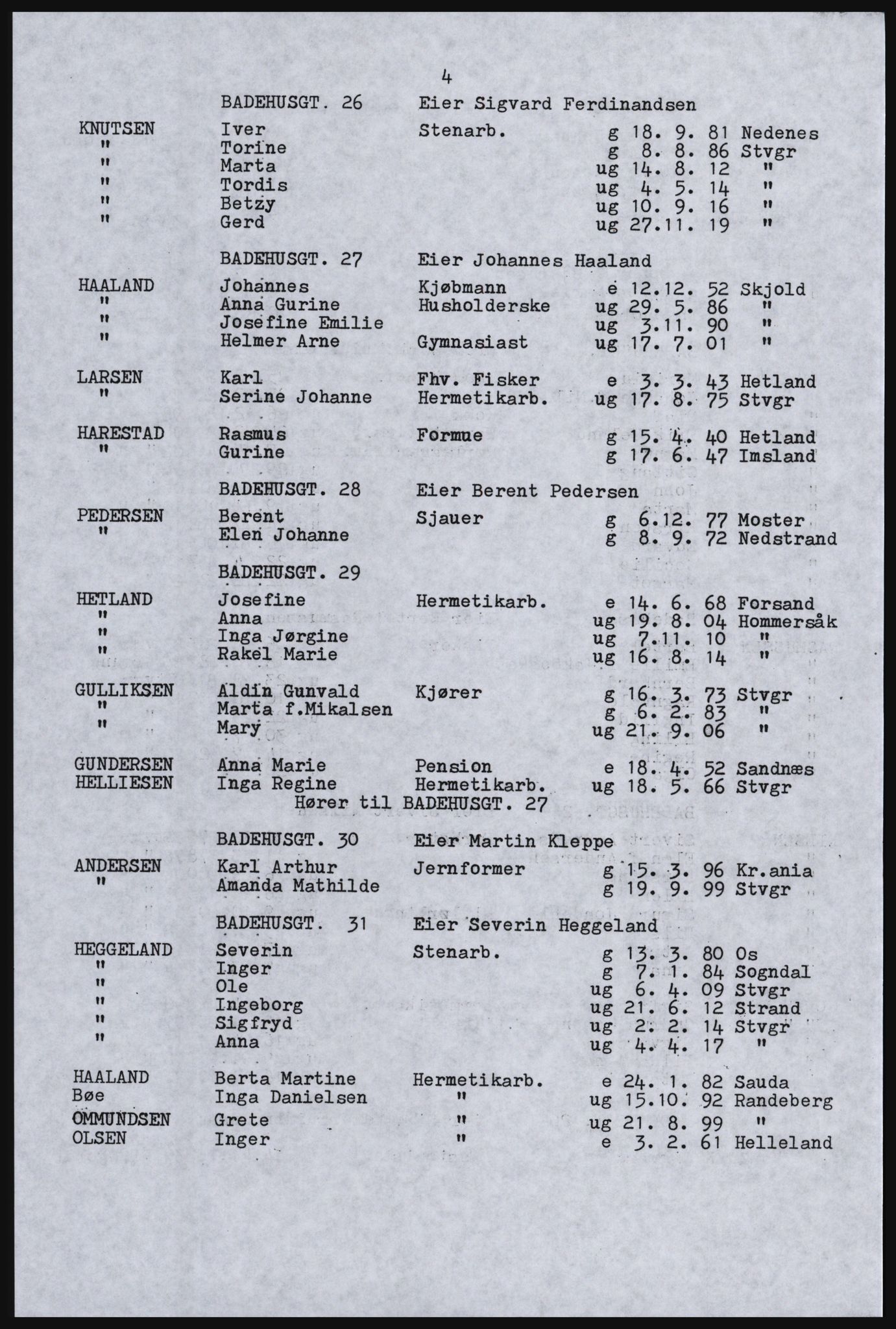 SAST, Avskrift av folketellingen 1920 for Stavanger kjøpstad, 1920, s. 508