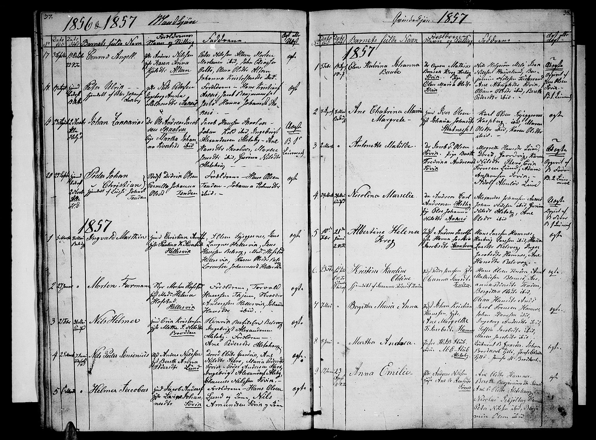 Ministerialprotokoller, klokkerbøker og fødselsregistre - Nordland, SAT/A-1459/830/L0460: Klokkerbok nr. 830C02, 1843-1865, s. 37-38