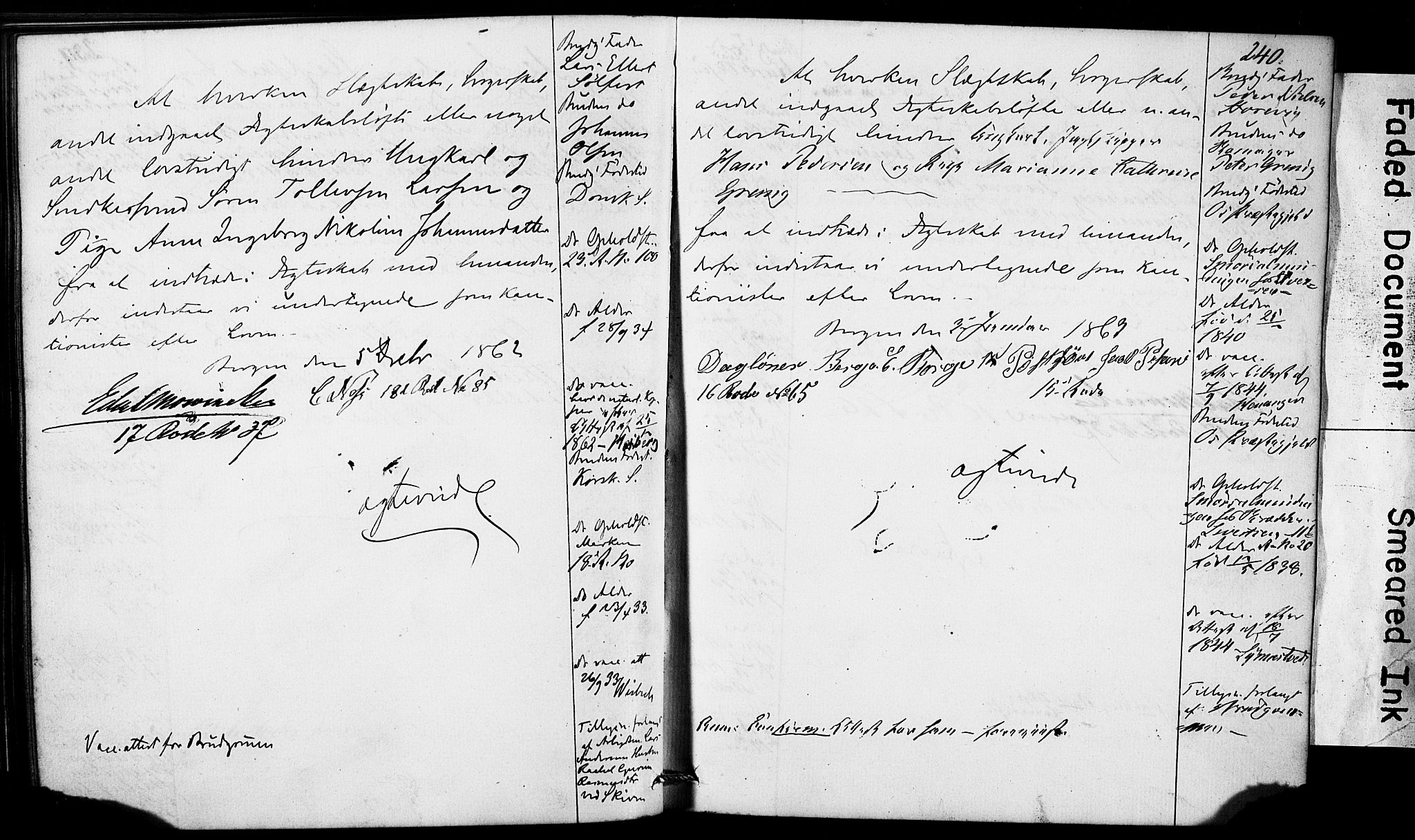 Domkirken sokneprestembete, SAB/A-74801: Forlovererklæringer nr. II.5.5, 1857-1863, s. 240