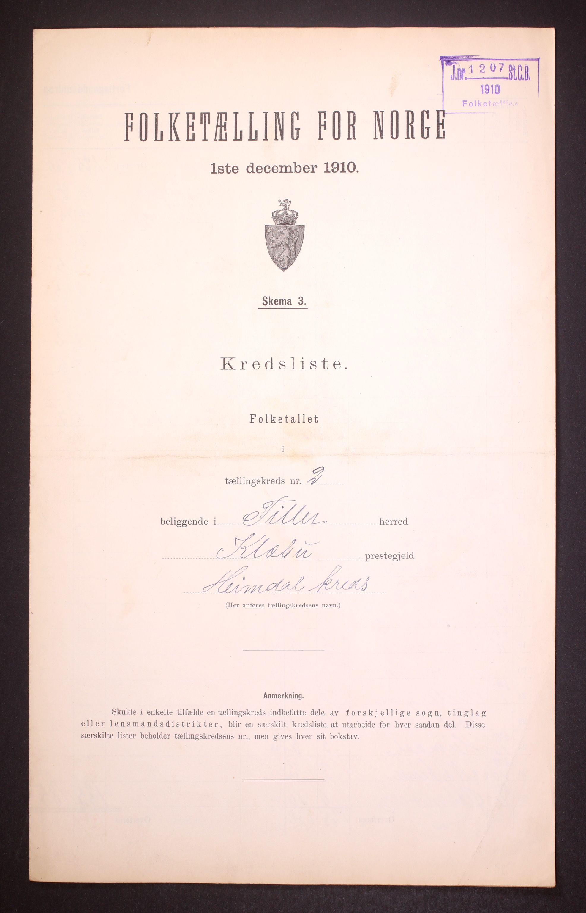 RA, Folketelling 1910 for 1661 Tiller herred, 1910, s. 7