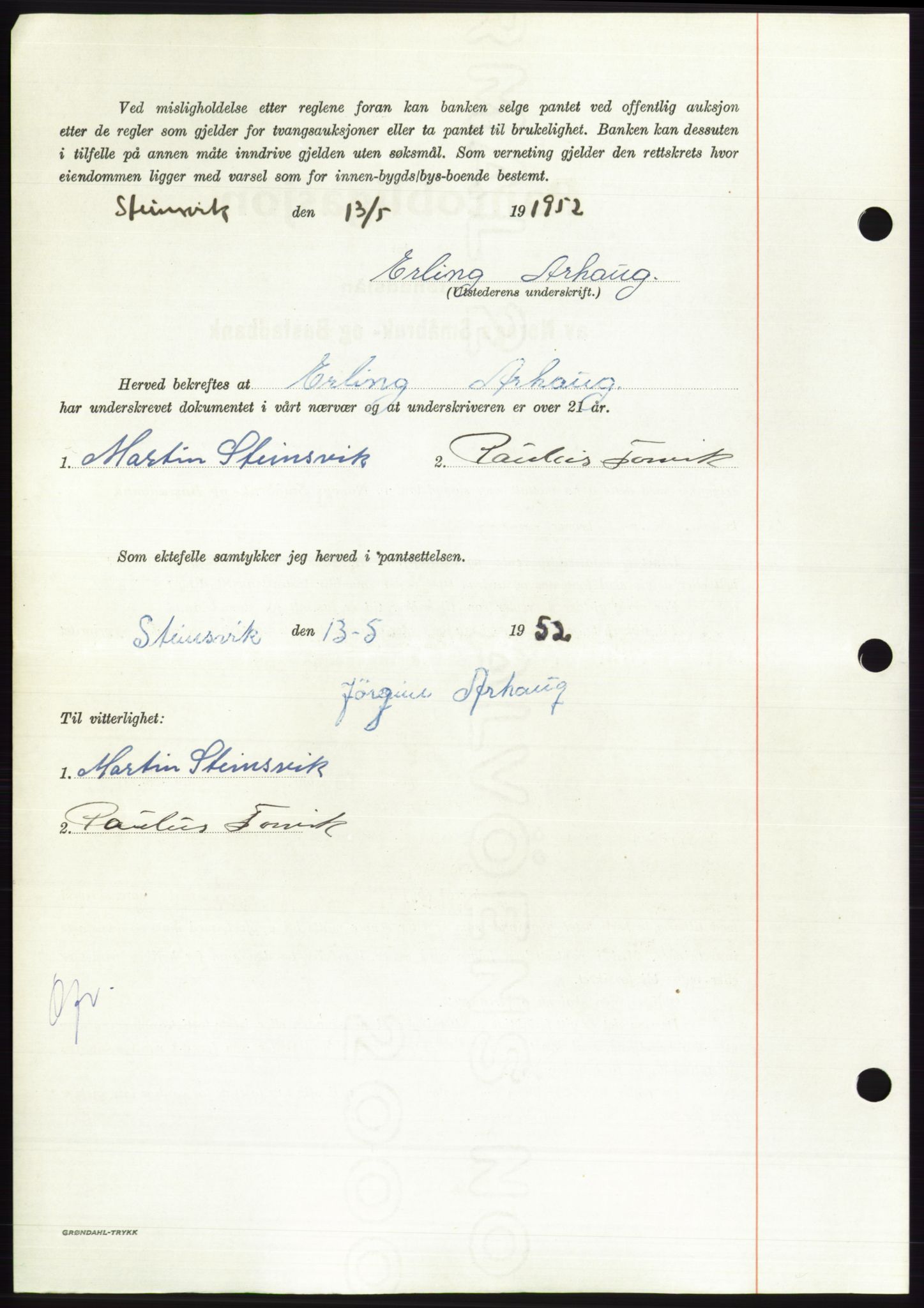 Søre Sunnmøre sorenskriveri, AV/SAT-A-4122/1/2/2C/L0121: Pantebok nr. 9B, 1951-1952, Dagboknr: 989/1952