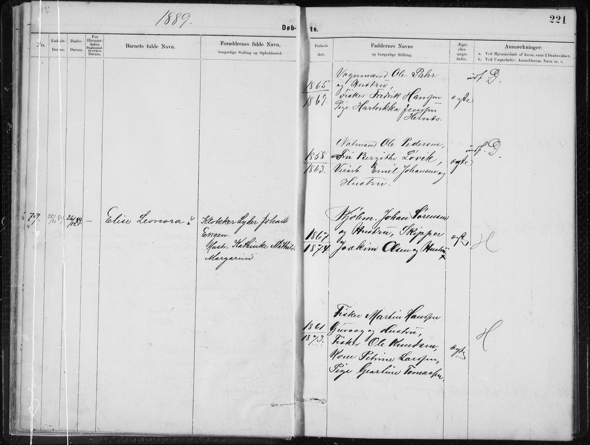 Ministerialprotokoller, klokkerbøker og fødselsregistre - Nordland, SAT/A-1459/801/L0032: Klokkerbok nr. 801C07, 1889-1897, s. 221