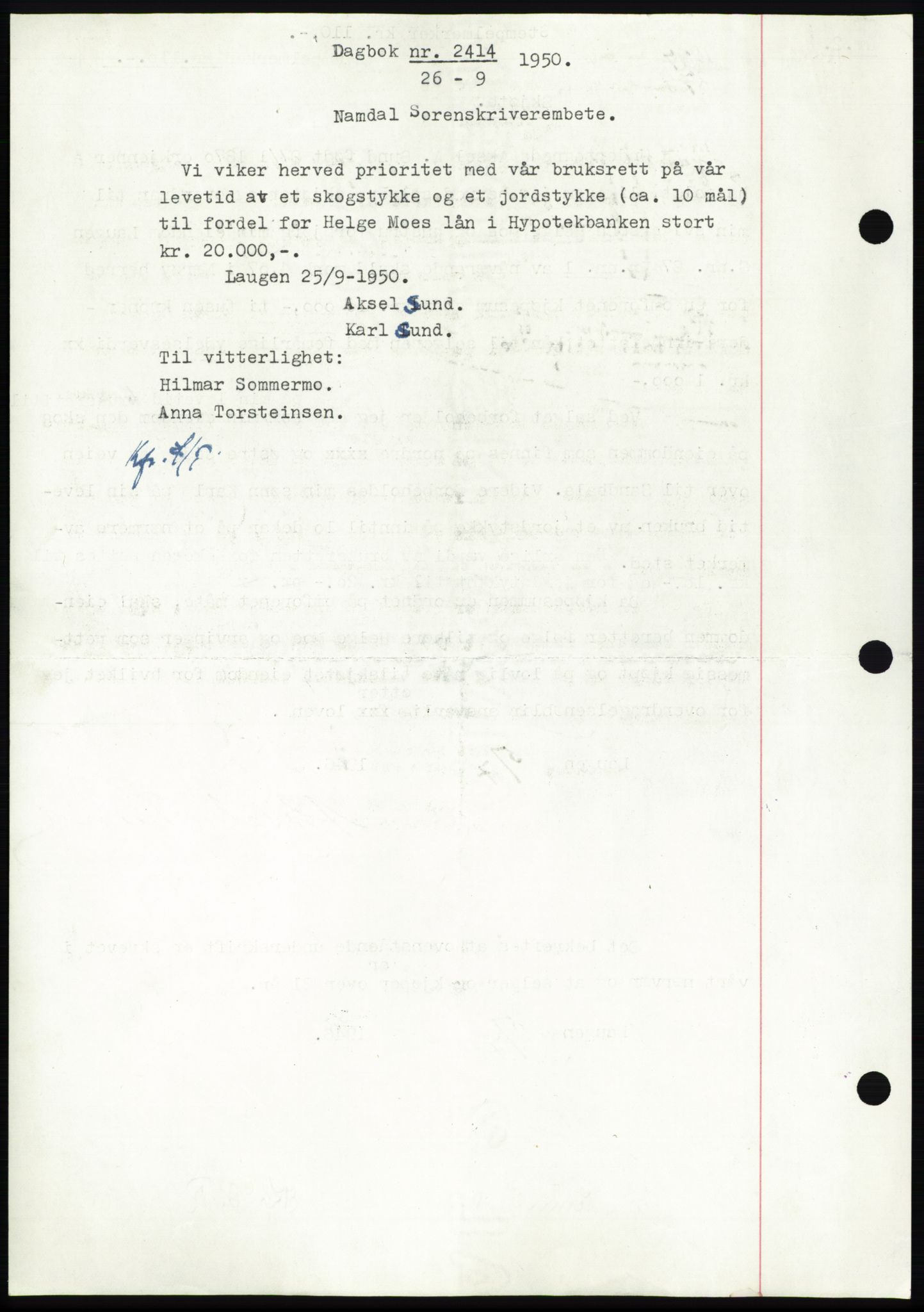 Namdal sorenskriveri, SAT/A-4133/1/2/2C: Pantebok nr. -, 1946-1946, Dagboknr: 2414/1946