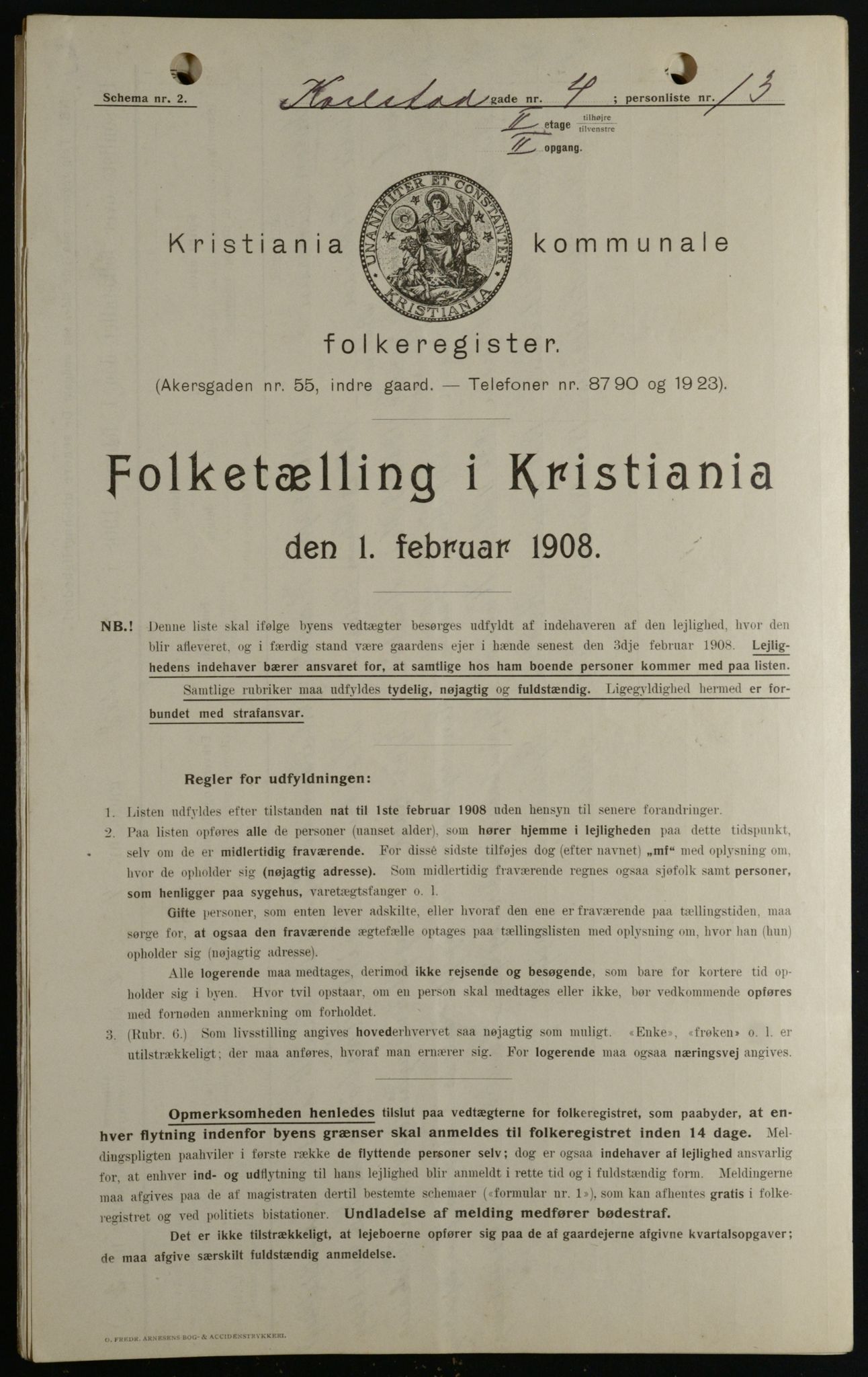 OBA, Kommunal folketelling 1.2.1908 for Kristiania kjøpstad, 1908, s. 43899