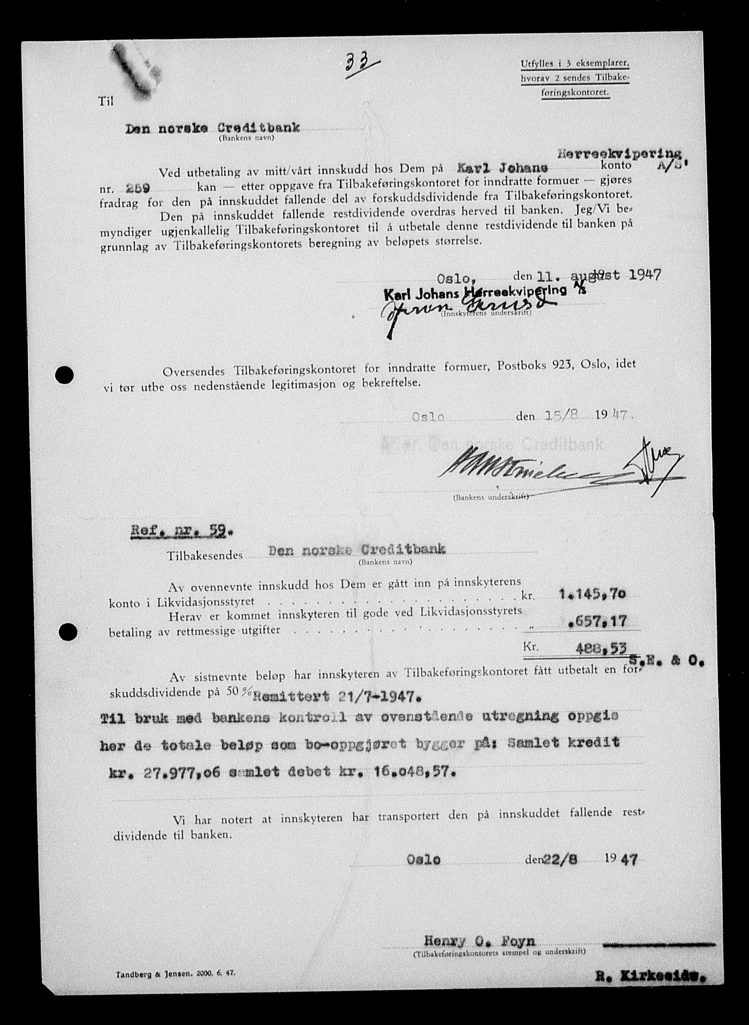 Justisdepartementet, Tilbakeføringskontoret for inndratte formuer, AV/RA-S-1564/H/Hc/Hcc/L0949: --, 1945-1947, s. 44