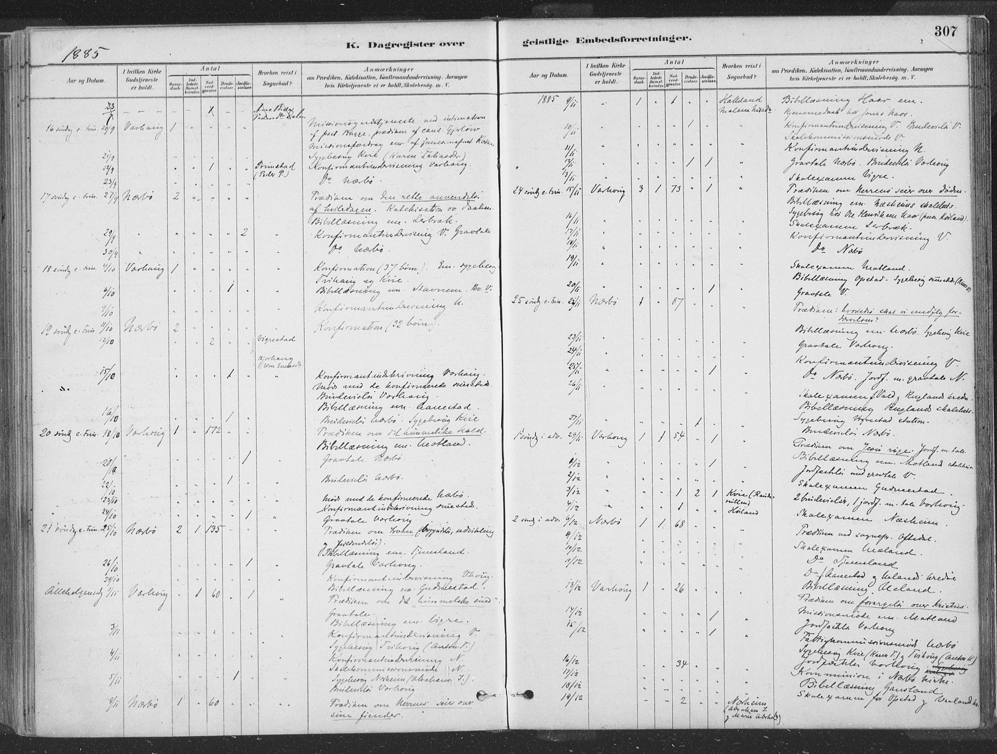 Hå sokneprestkontor, SAST/A-101801/001/30BA/L0010: Ministerialbok nr. A 9, 1879-1896, s. 307