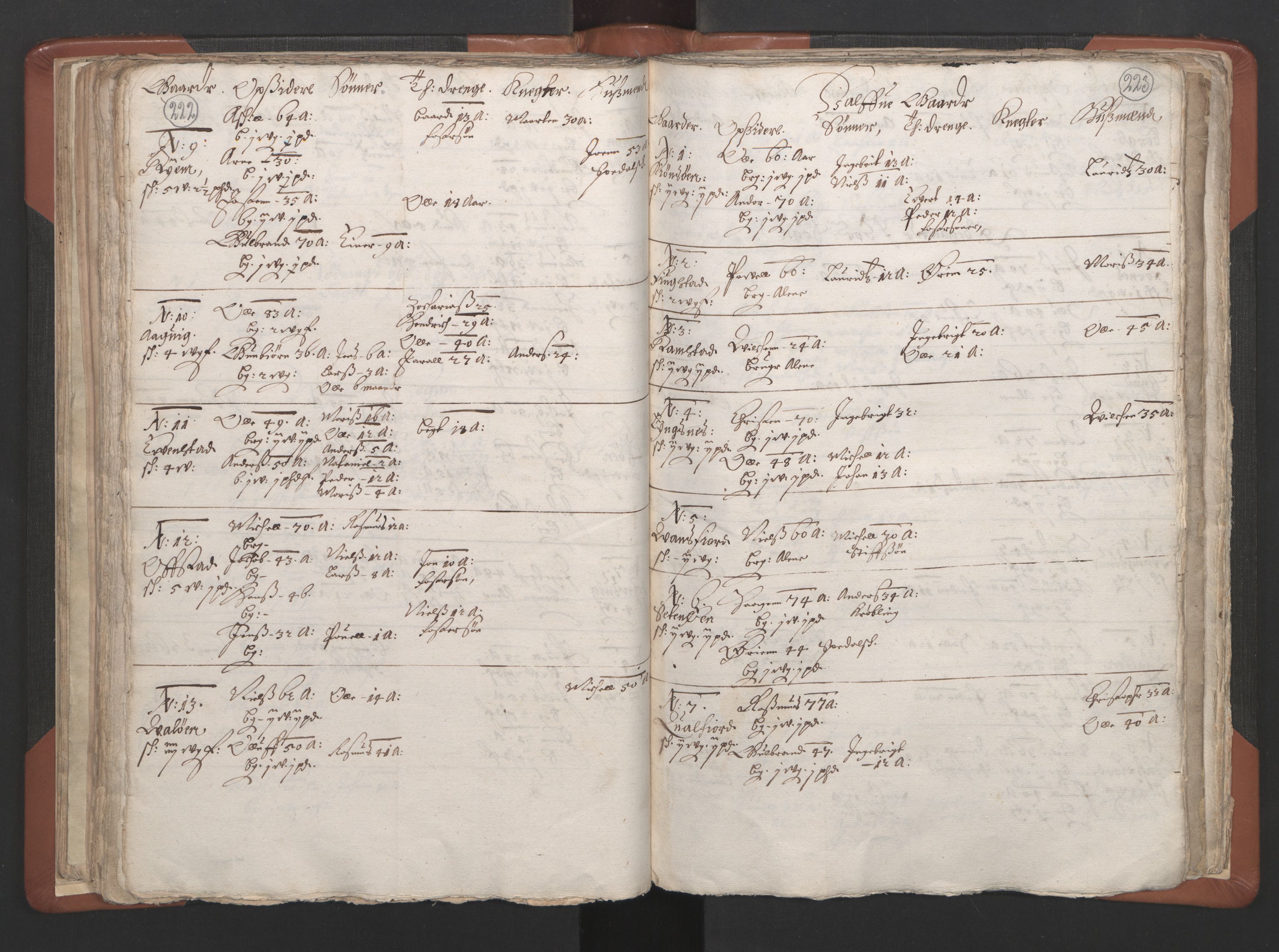 RA, Sogneprestenes manntall 1664-1666, nr. 34: Namdal prosti, 1664-1666, s. 222-223