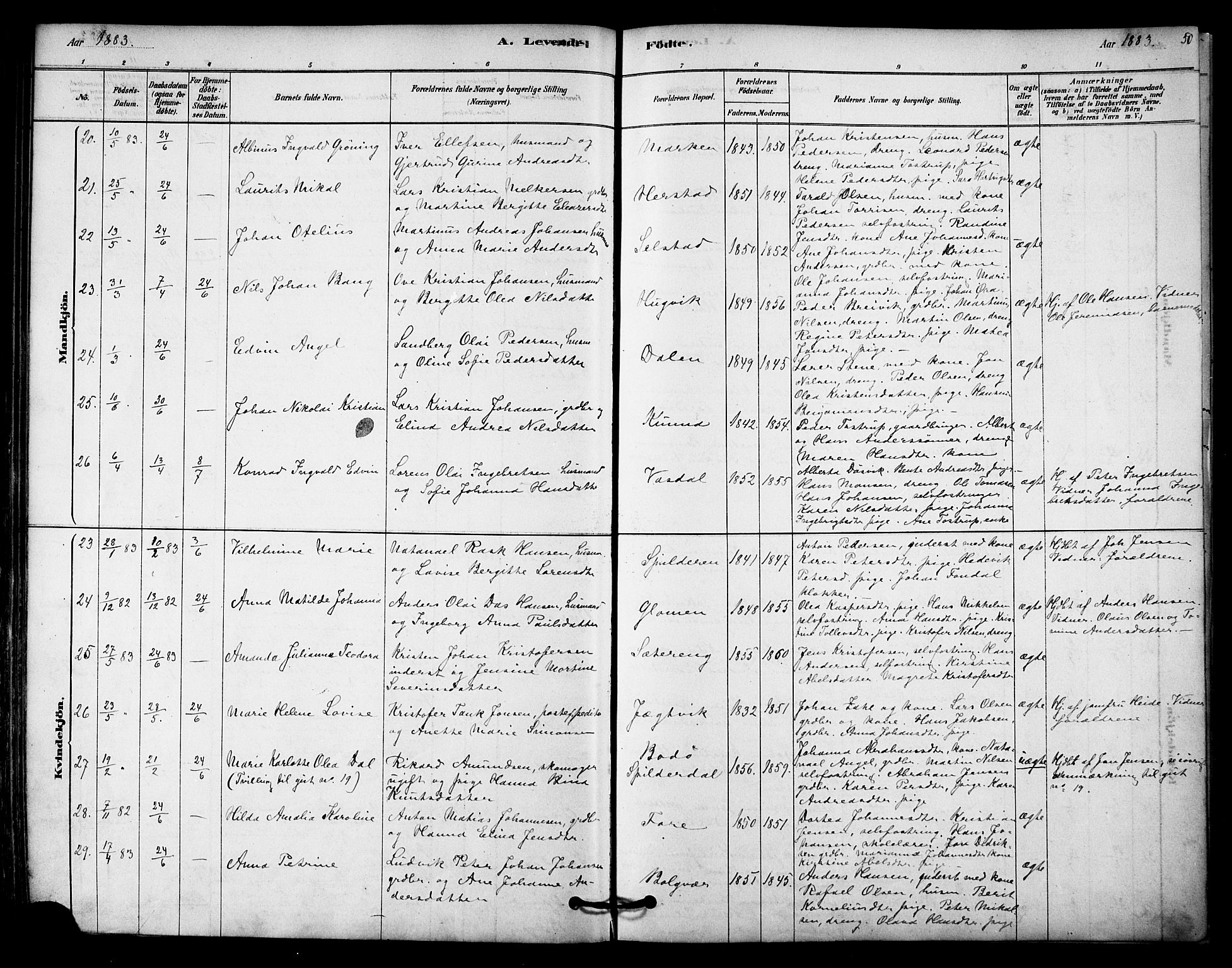 Ministerialprotokoller, klokkerbøker og fødselsregistre - Nordland, AV/SAT-A-1459/843/L0626: Ministerialbok nr. 843A01, 1878-1907, s. 50