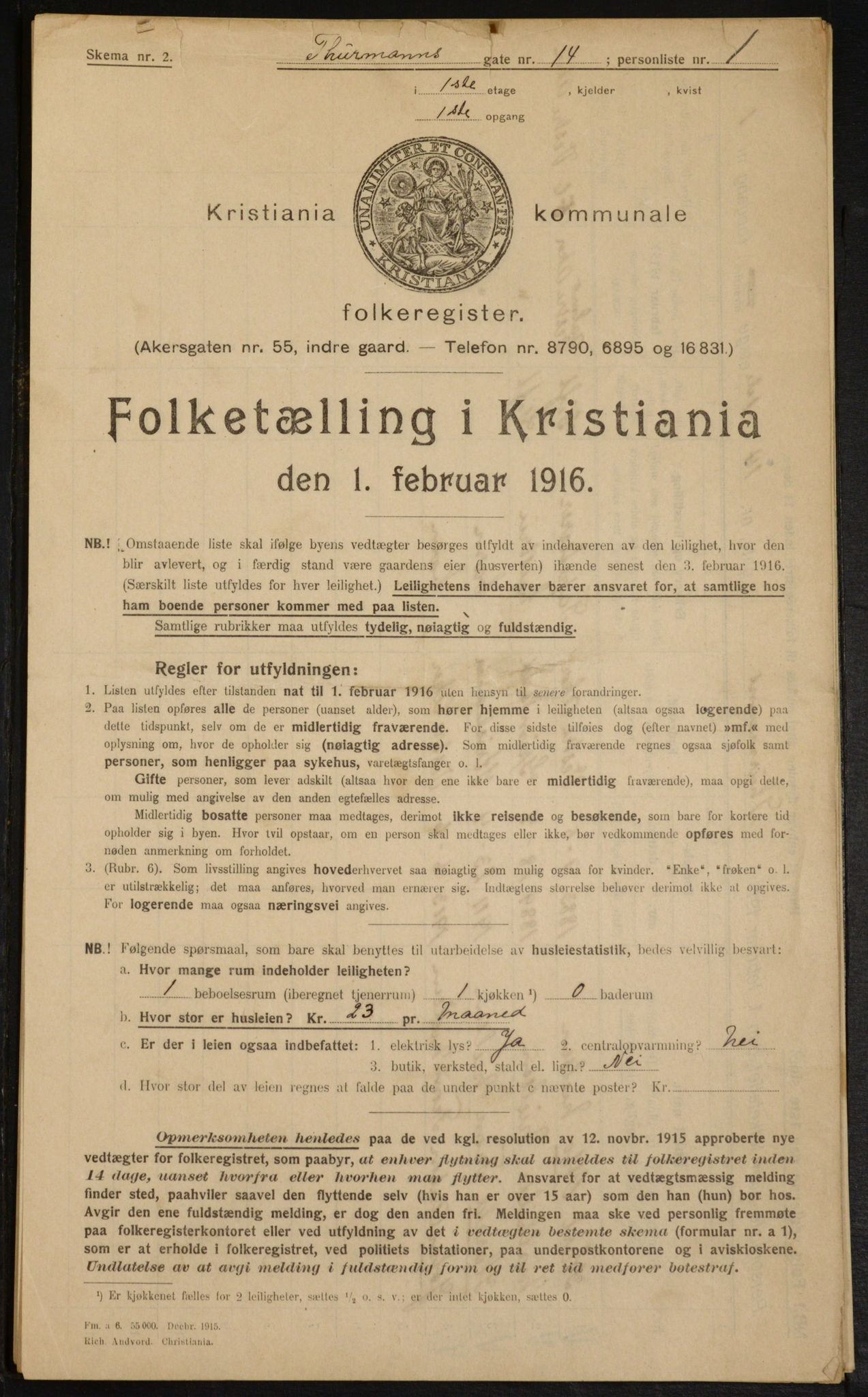 OBA, Kommunal folketelling 1.2.1916 for Kristiania, 1916, s. 114415