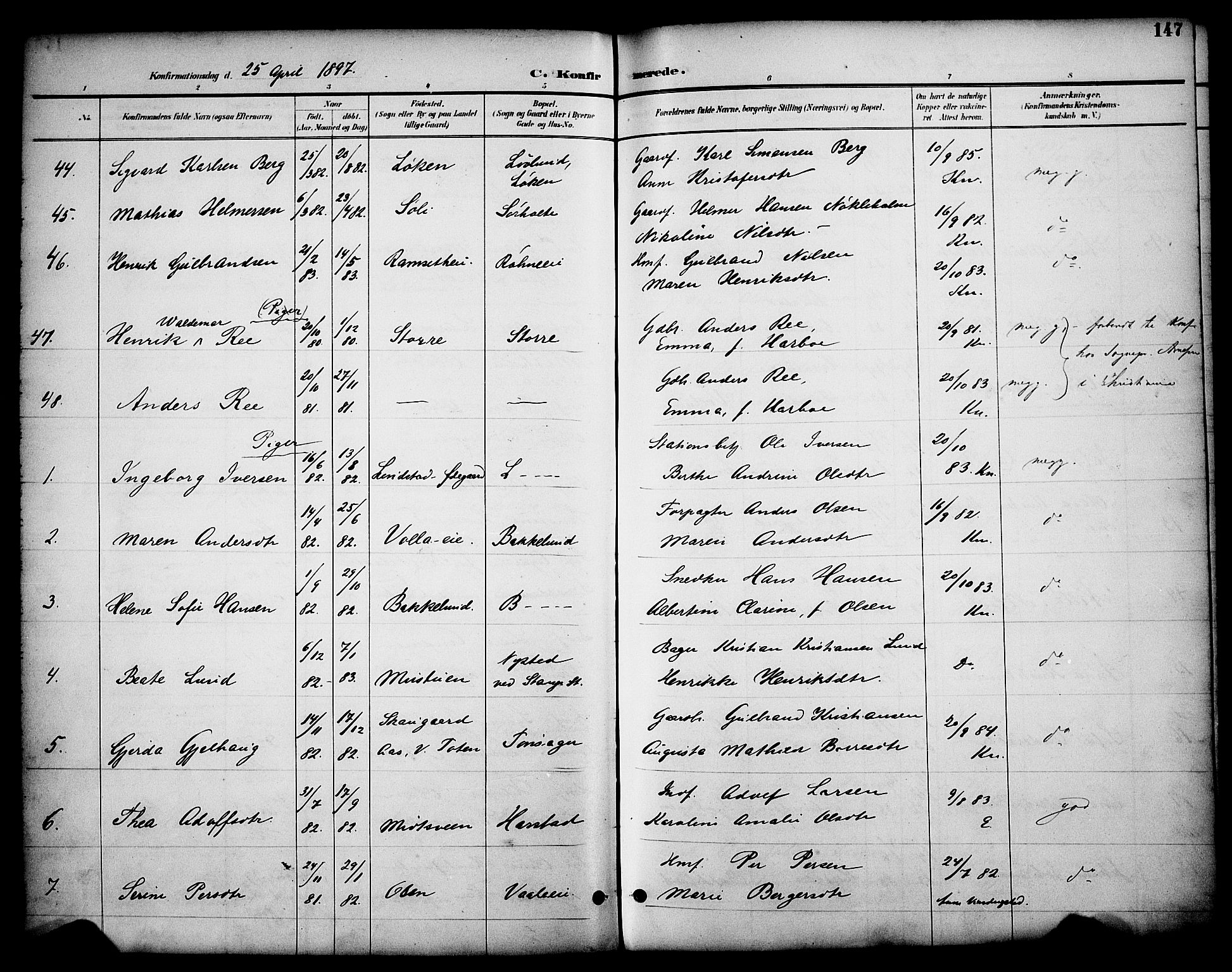 Stange prestekontor, AV/SAH-PREST-002/K/L0020: Ministerialbok nr. 20, 1894-1905, s. 147
