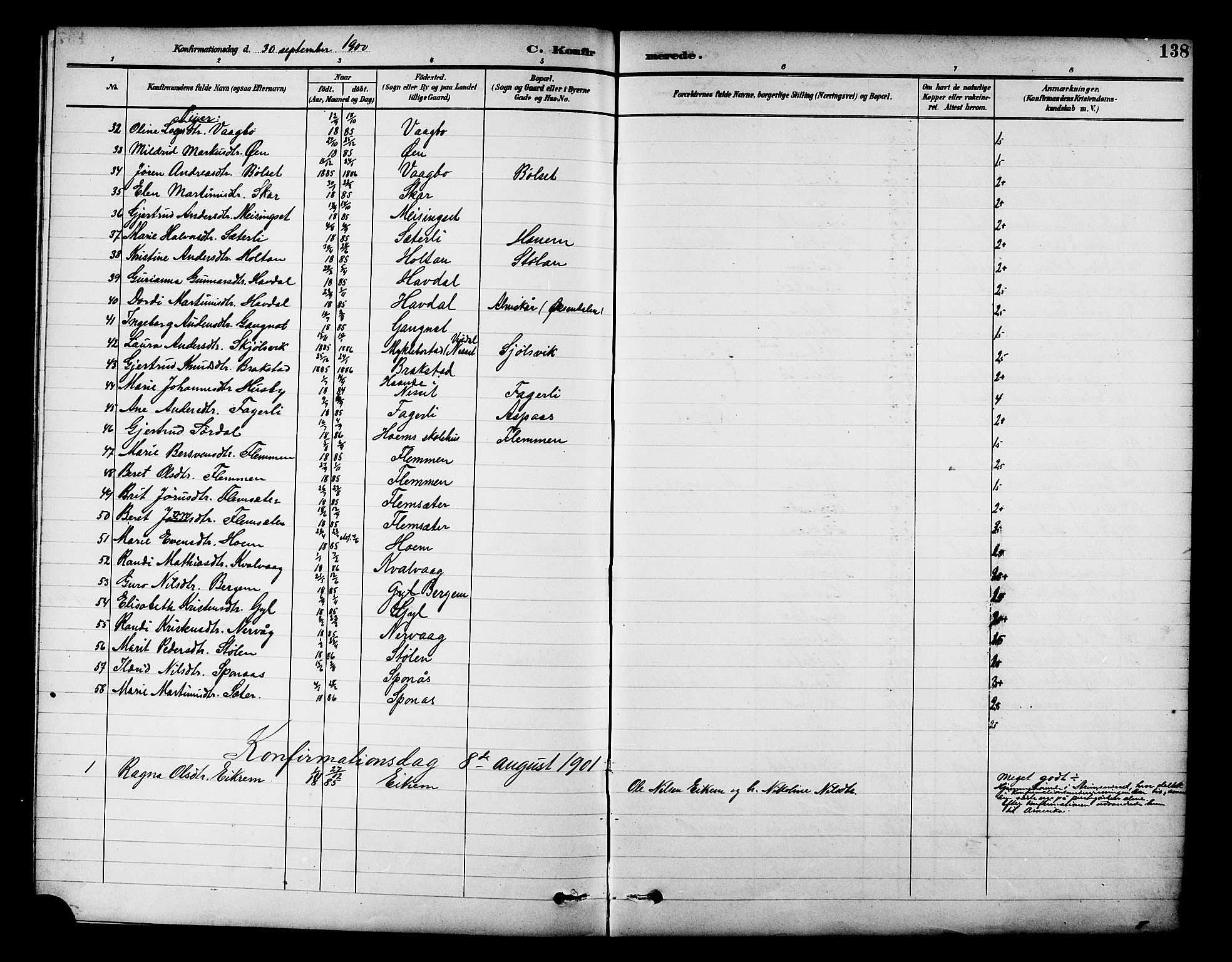 Ministerialprotokoller, klokkerbøker og fødselsregistre - Møre og Romsdal, AV/SAT-A-1454/586/L0992: Klokkerbok nr. 586C03, 1892-1909, s. 138