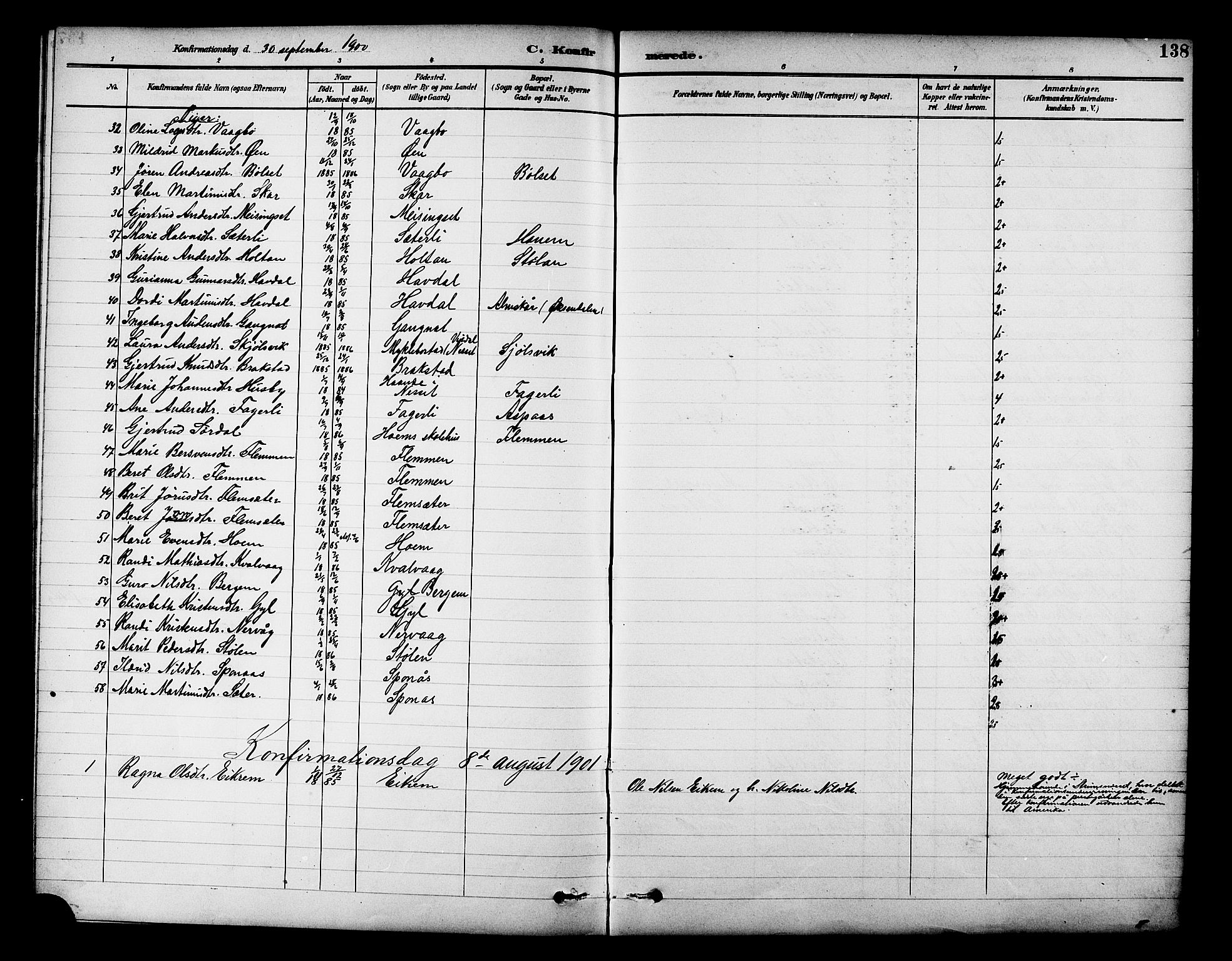 Ministerialprotokoller, klokkerbøker og fødselsregistre - Møre og Romsdal, SAT/A-1454/586/L0992: Klokkerbok nr. 586C03, 1892-1909, s. 138