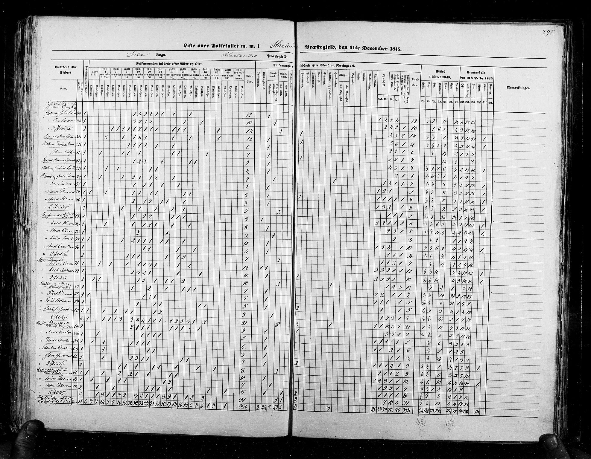 RA, Folketellingen 1845, bind 6: Lister og Mandal amt og Stavanger amt, 1845, s. 295