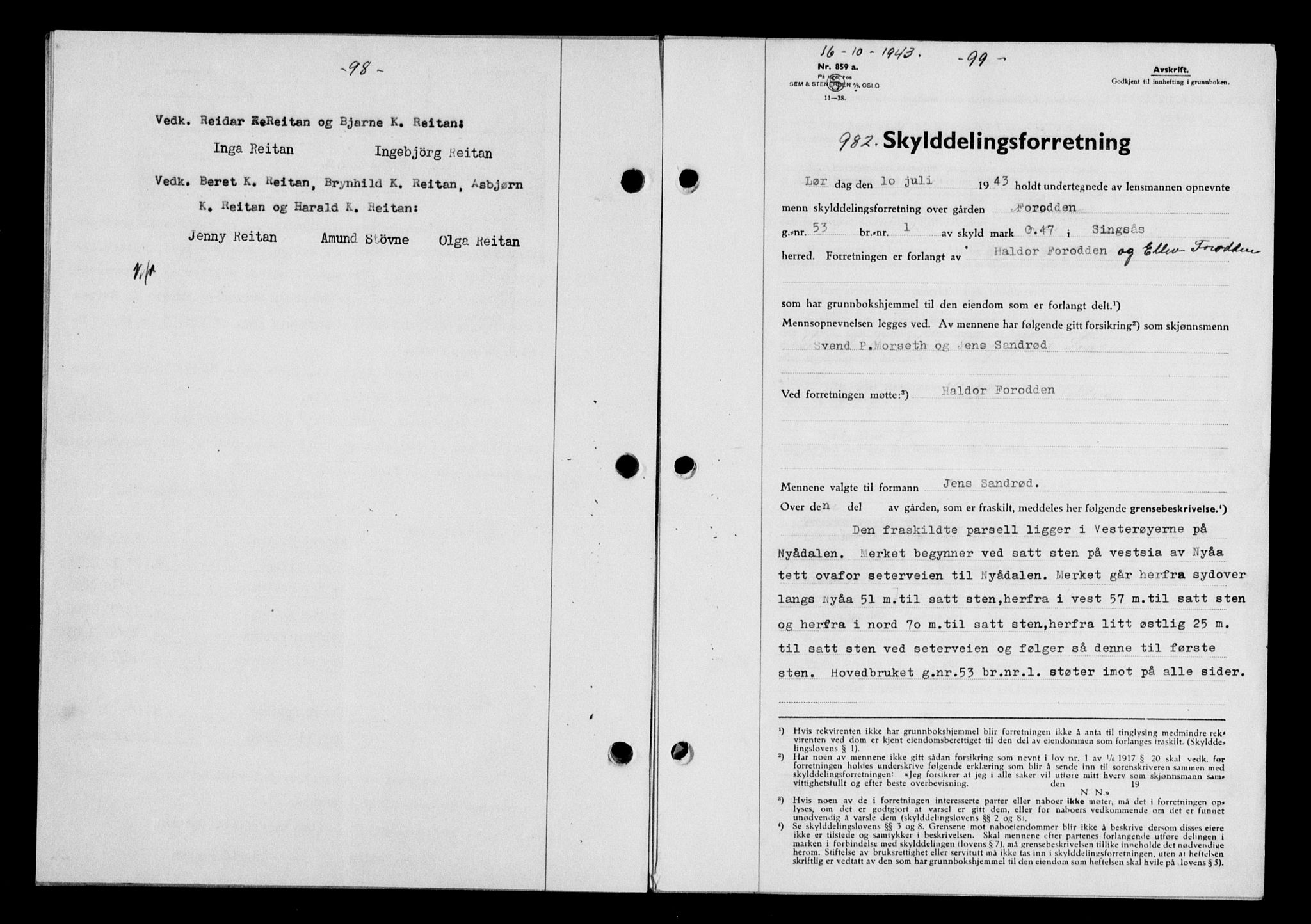 Gauldal sorenskriveri, SAT/A-0014/1/2/2C/L0057: Pantebok nr. 62, 1943-1944, Dagboknr: 982/1943