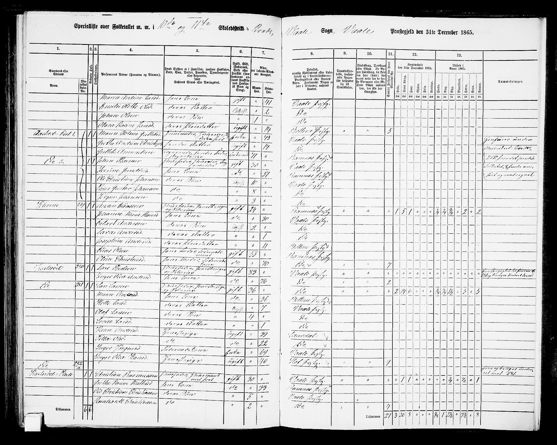 RA, Folketelling 1865 for 0716P Våle prestegjeld, 1865, s. 96