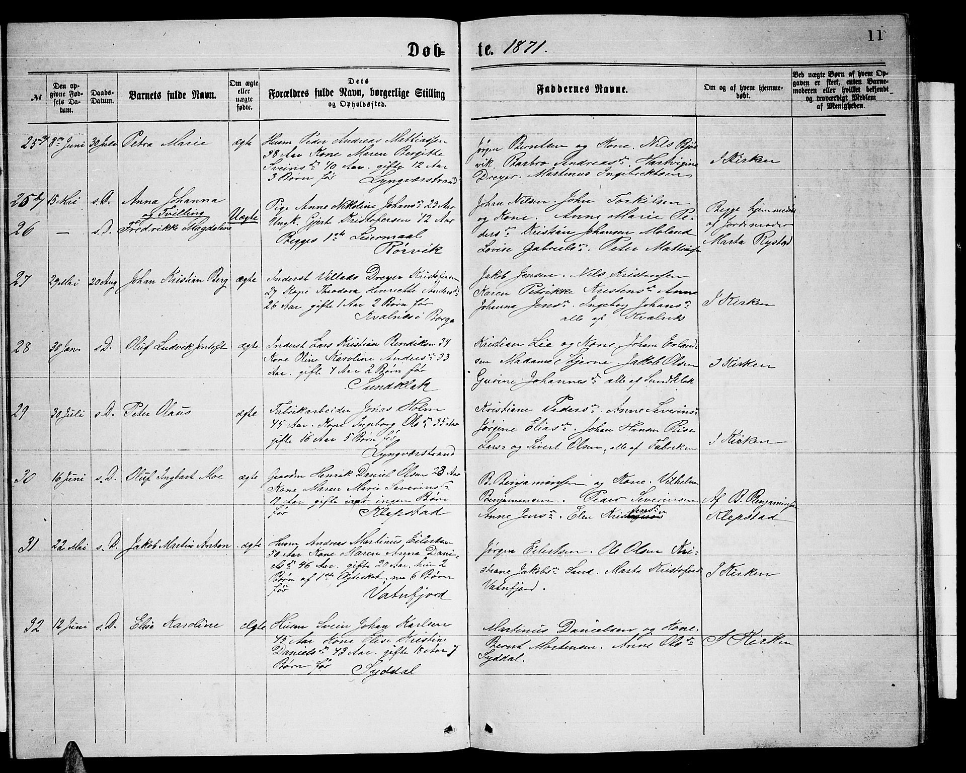 Ministerialprotokoller, klokkerbøker og fødselsregistre - Nordland, AV/SAT-A-1459/876/L1103: Klokkerbok nr. 876C02, 1870-1886, s. 11
