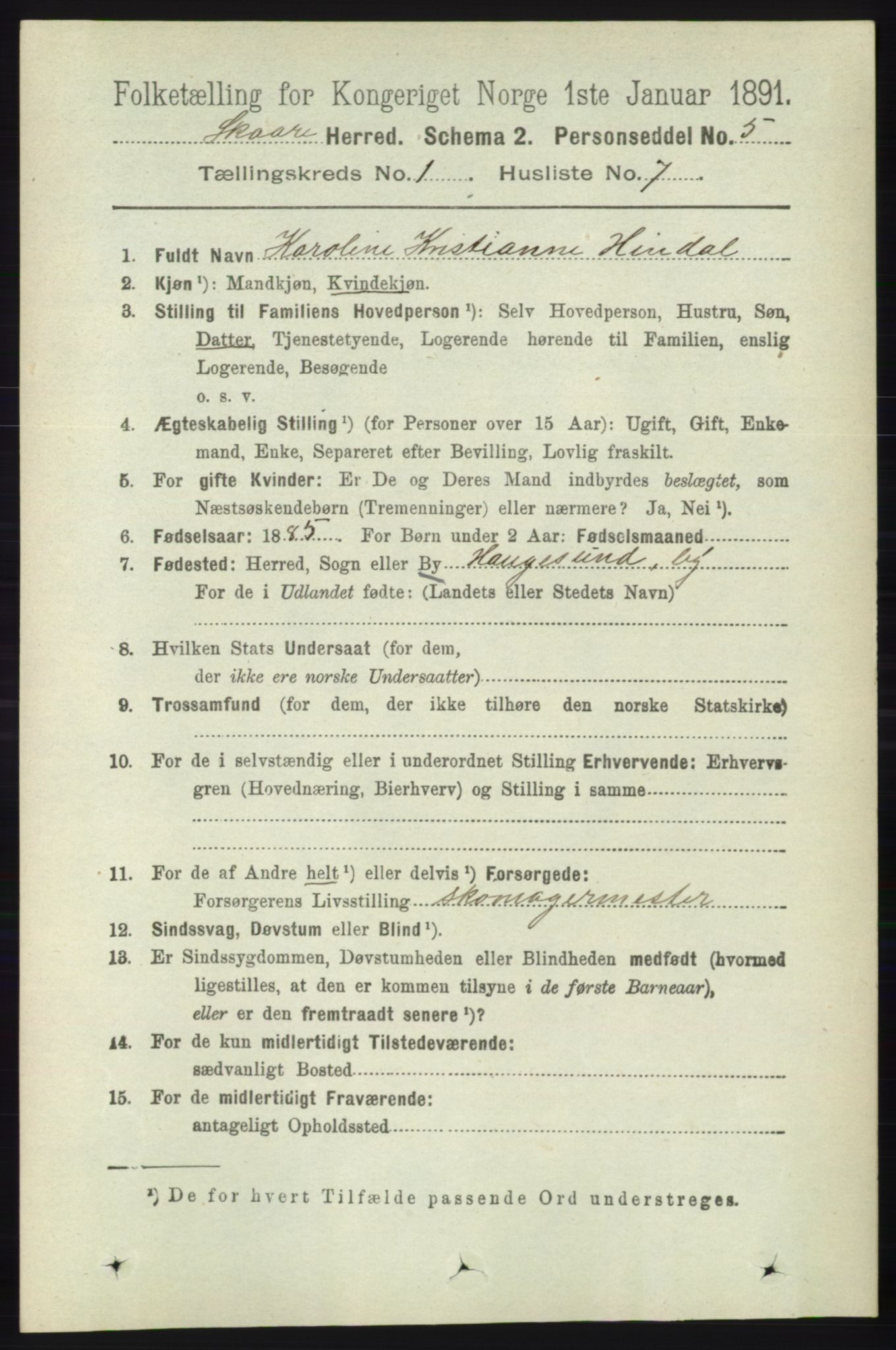 RA, Folketelling 1891 for 1153 Skåre herred, 1891, s. 149