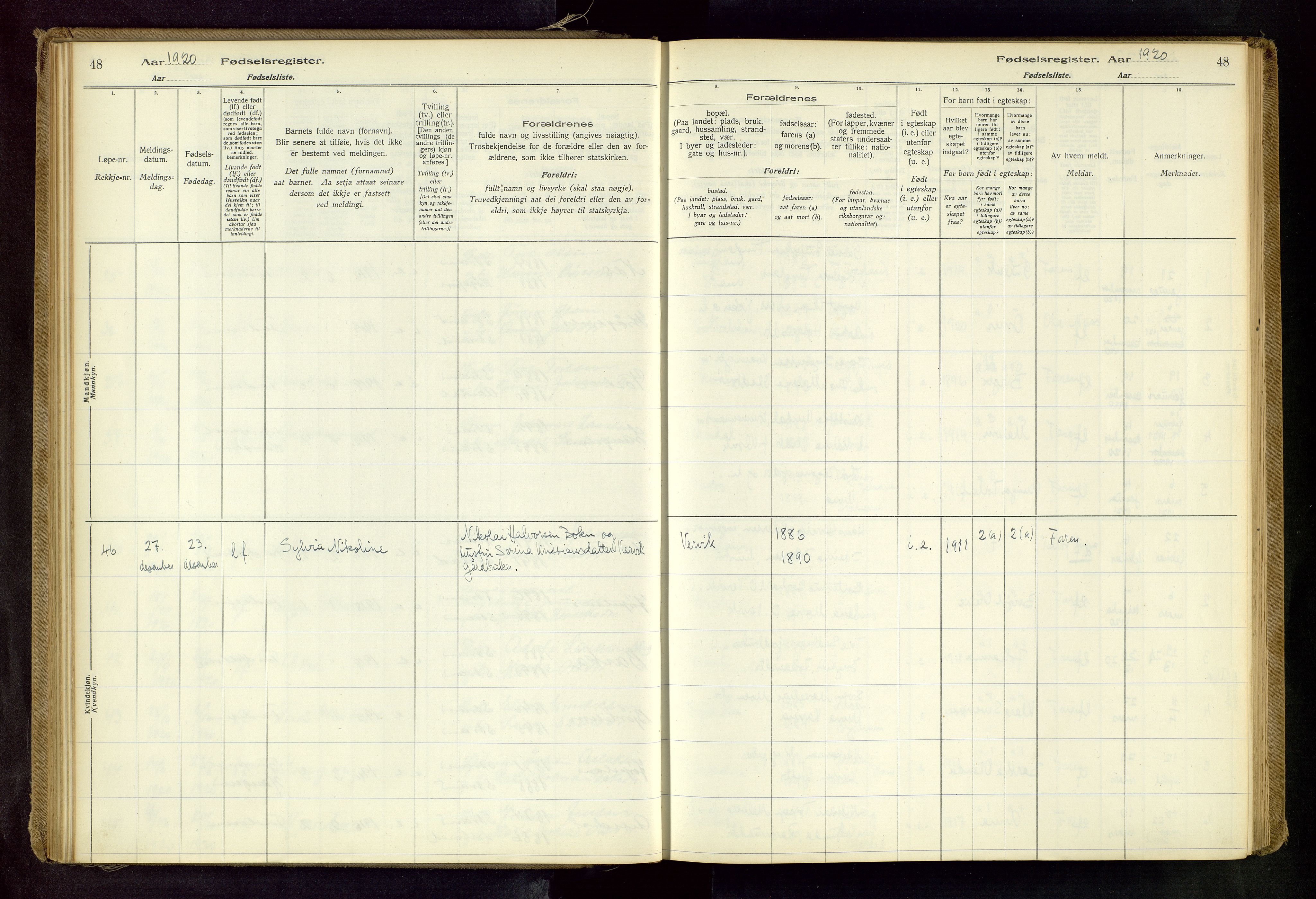 Strand sokneprestkontor, SAST/A-101828/I/Id/L0001: Fødselsregister nr. 1, 1916-1938, s. 48