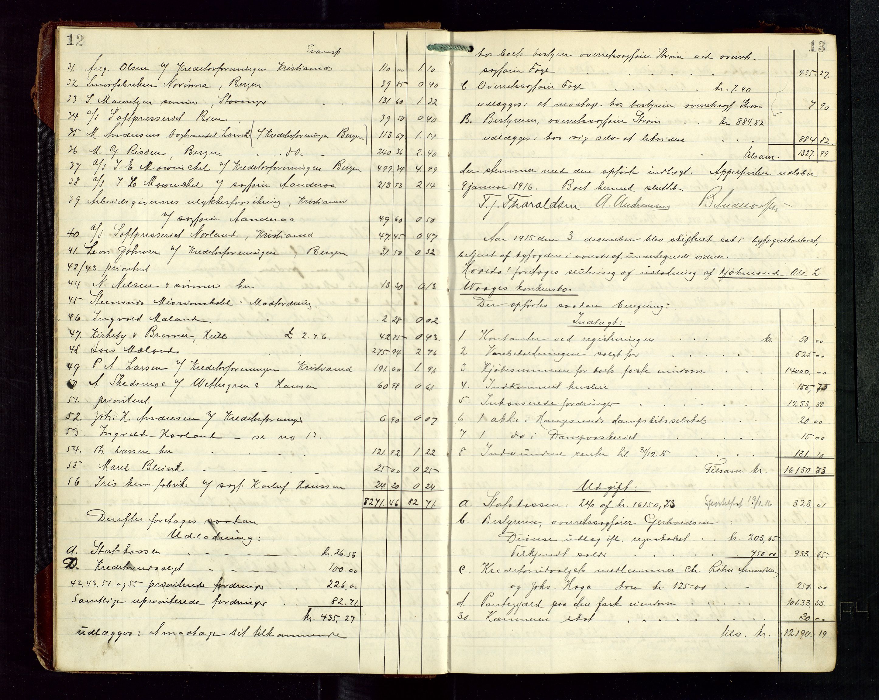 Haugesund tingrett, AV/SAST-A-101415/01/IV/IVD/L0003: Skifteutlodningsprotokoll, med register, 1915-1924, s. 12-13