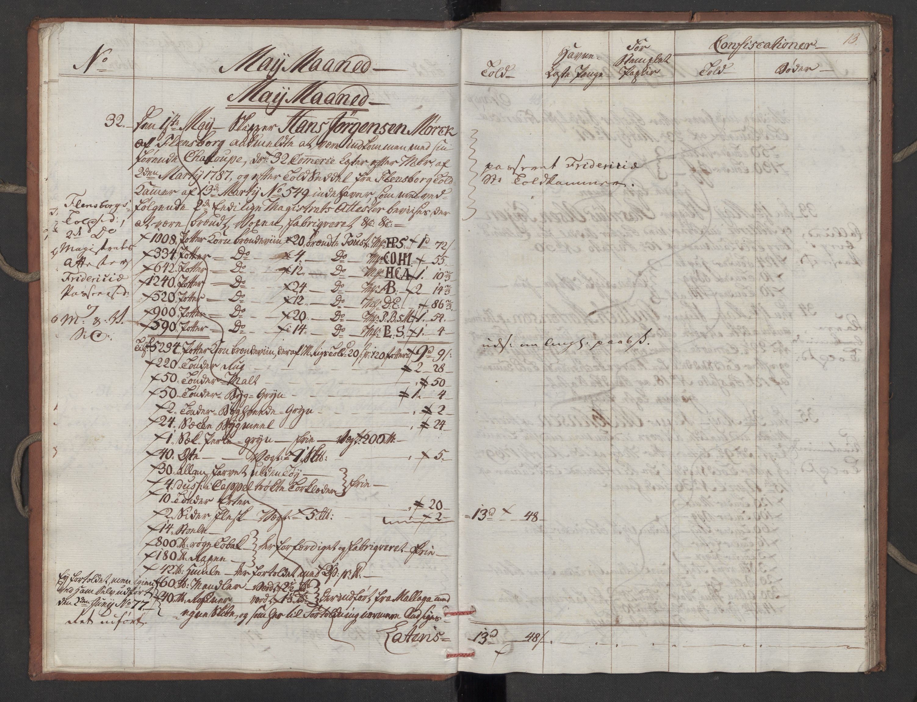 Generaltollkammeret, tollregnskaper, RA/EA-5490/R10/L0052/0001: Tollregnskaper Tønsberg / Inngående tollbok, 1790, s. 12b-13a