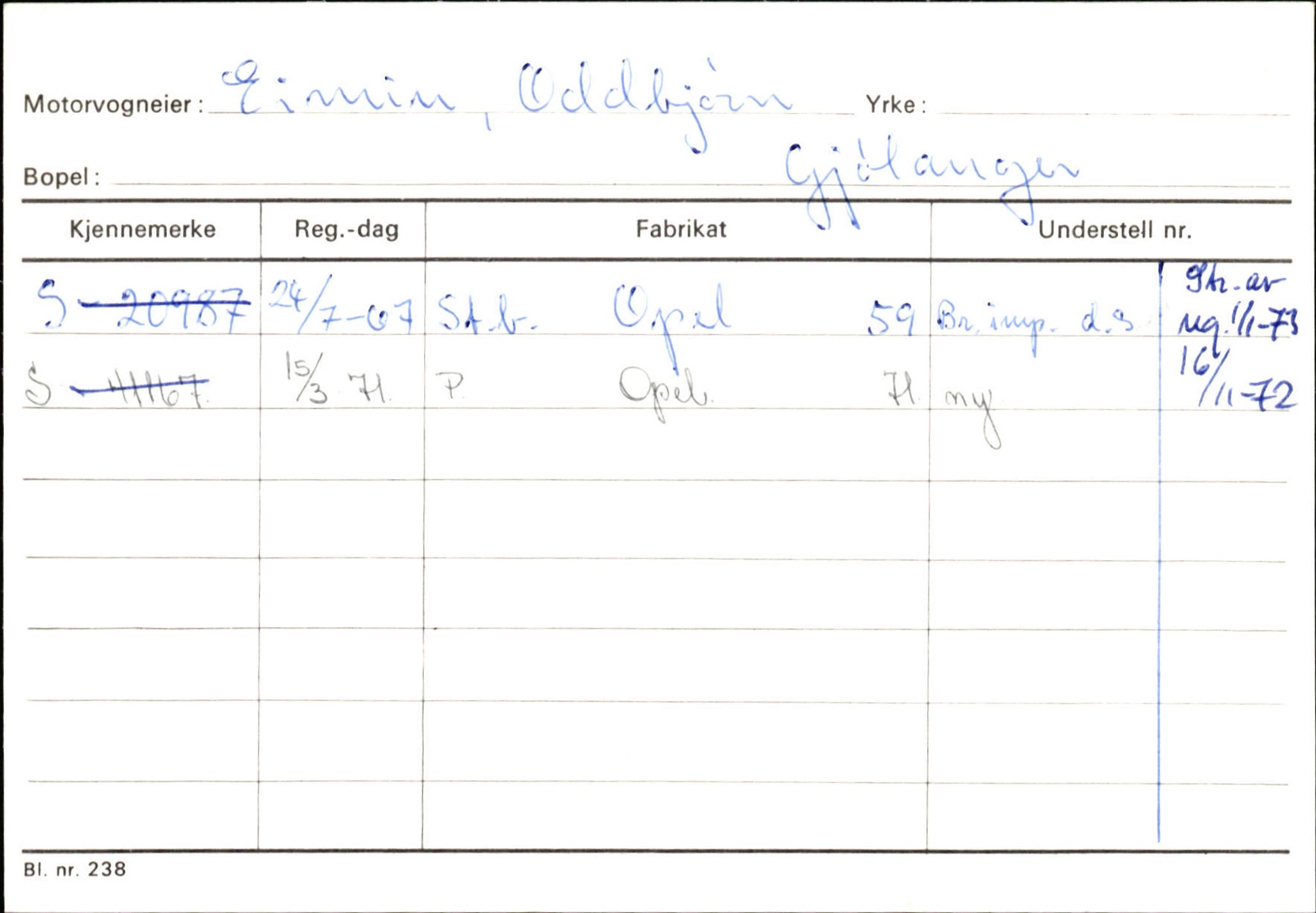 Statens vegvesen, Sogn og Fjordane vegkontor, AV/SAB-A-5301/4/F/L0125: Eigarregister Sogndal V-Å. Aurland A-Å. Fjaler A-N, 1945-1975, s. 1603