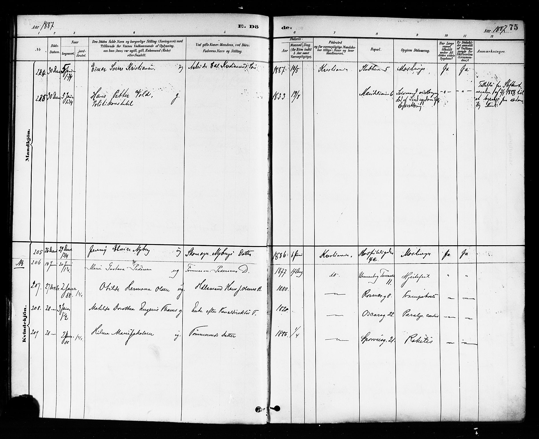 Trefoldighet prestekontor Kirkebøker, AV/SAO-A-10882/F/Fd/L0003: Ministerialbok nr. IV 3, 1885-1896, s. 75