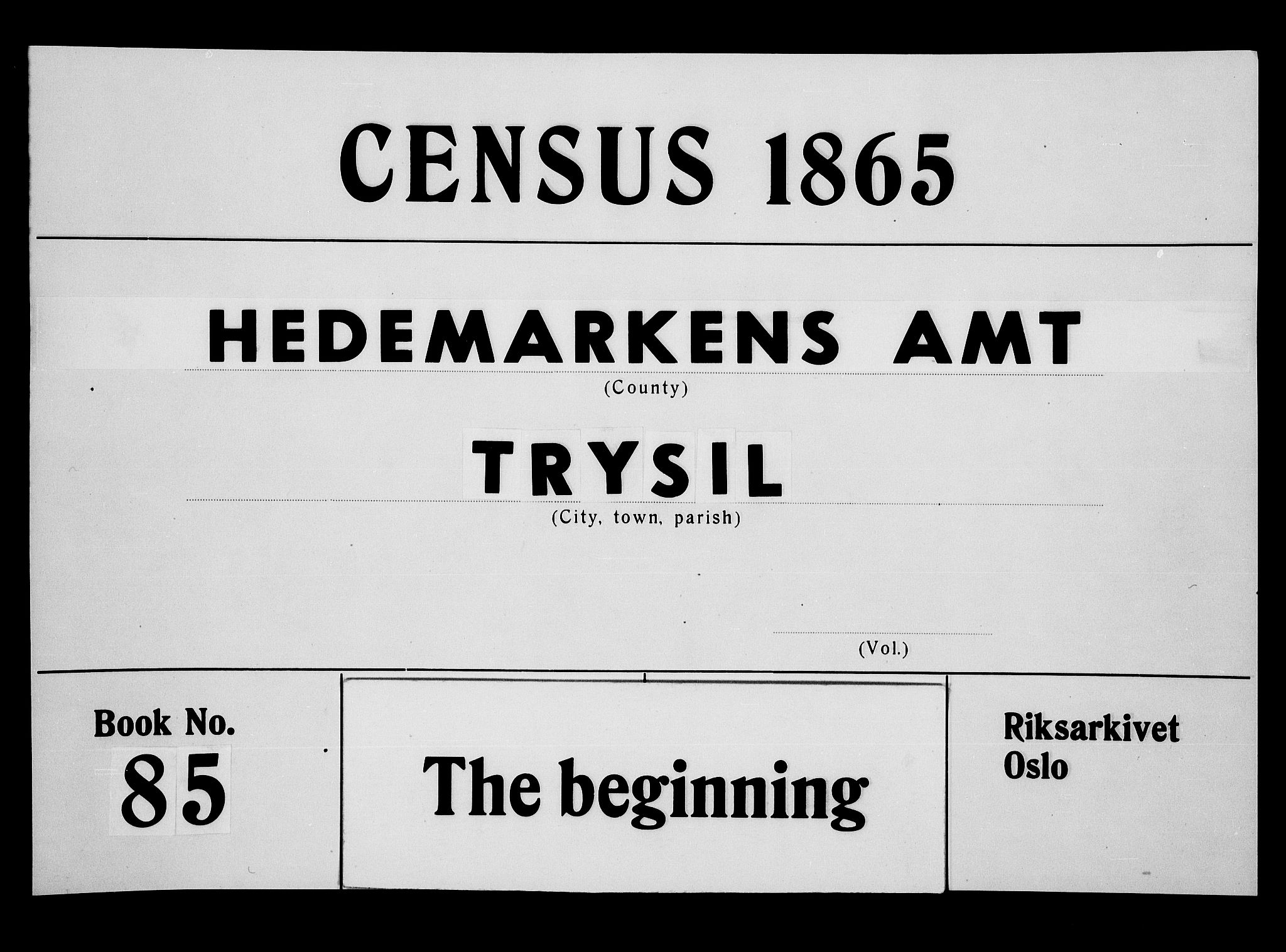 RA, Folketelling 1865 for 0428P Trysil prestegjeld, 1865, s. 1