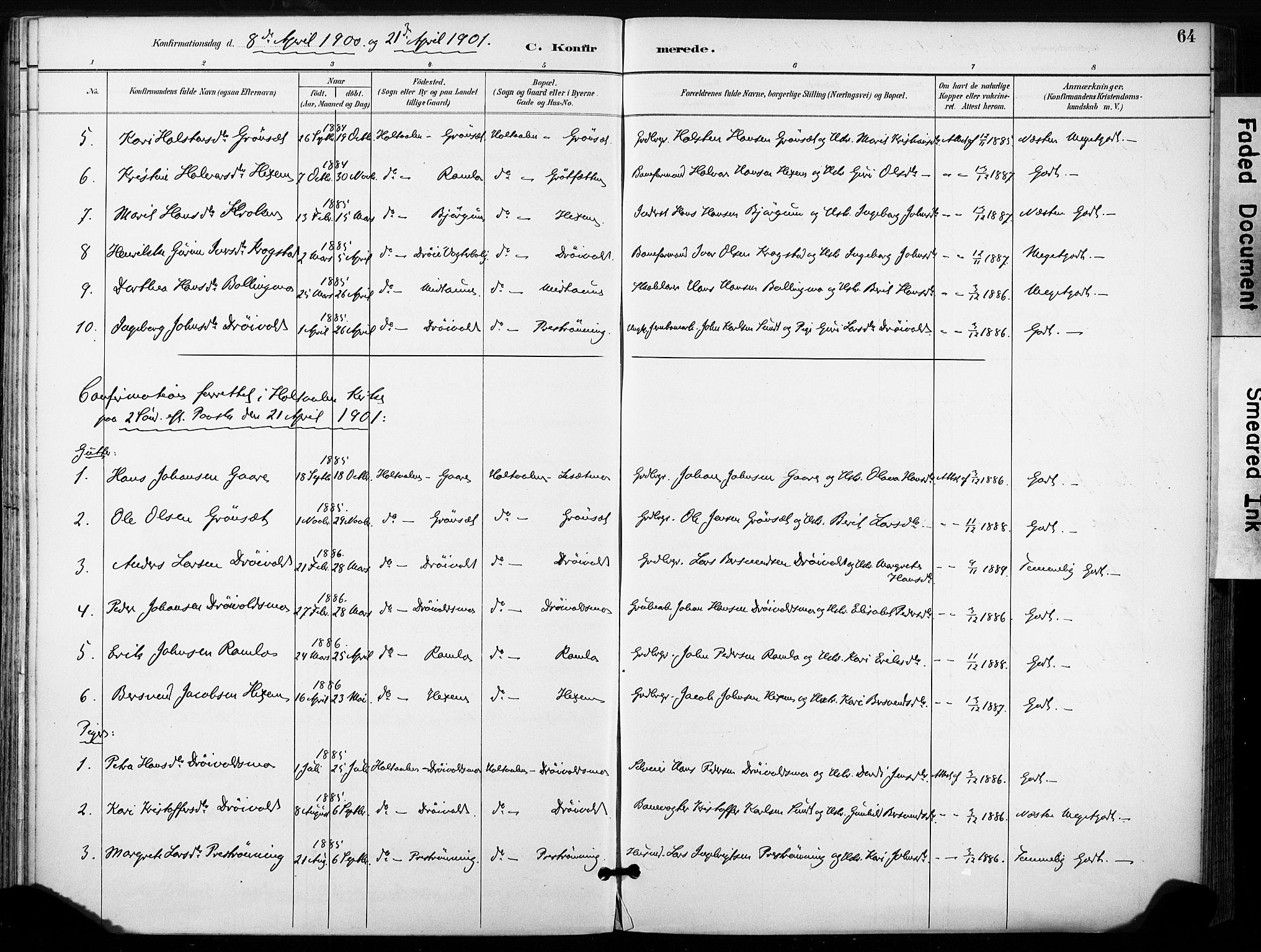 Ministerialprotokoller, klokkerbøker og fødselsregistre - Sør-Trøndelag, SAT/A-1456/685/L0973: Ministerialbok nr. 685A10, 1891-1907, s. 64