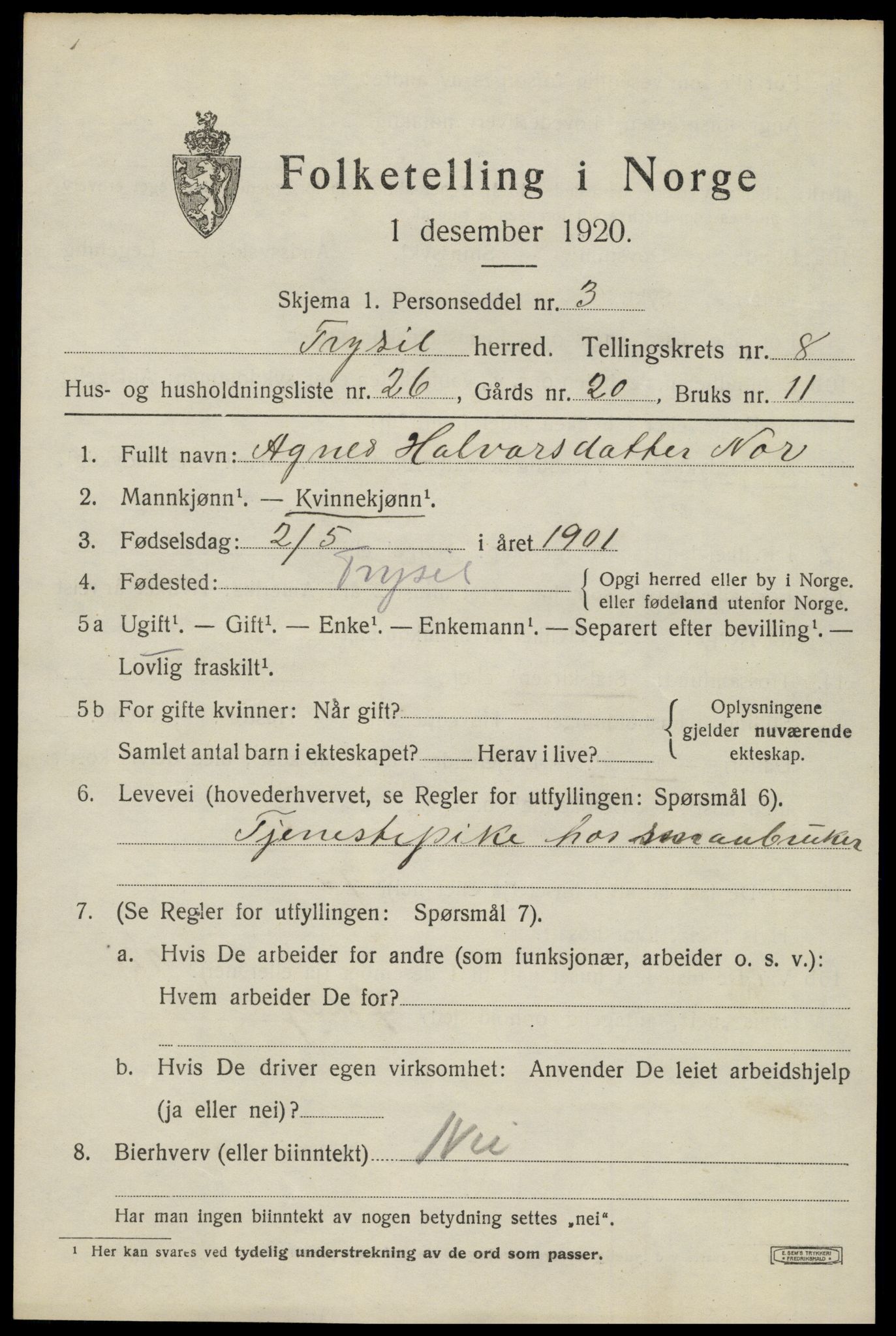 SAH, Folketelling 1920 for 0428 Trysil herred, 1920, s. 6547