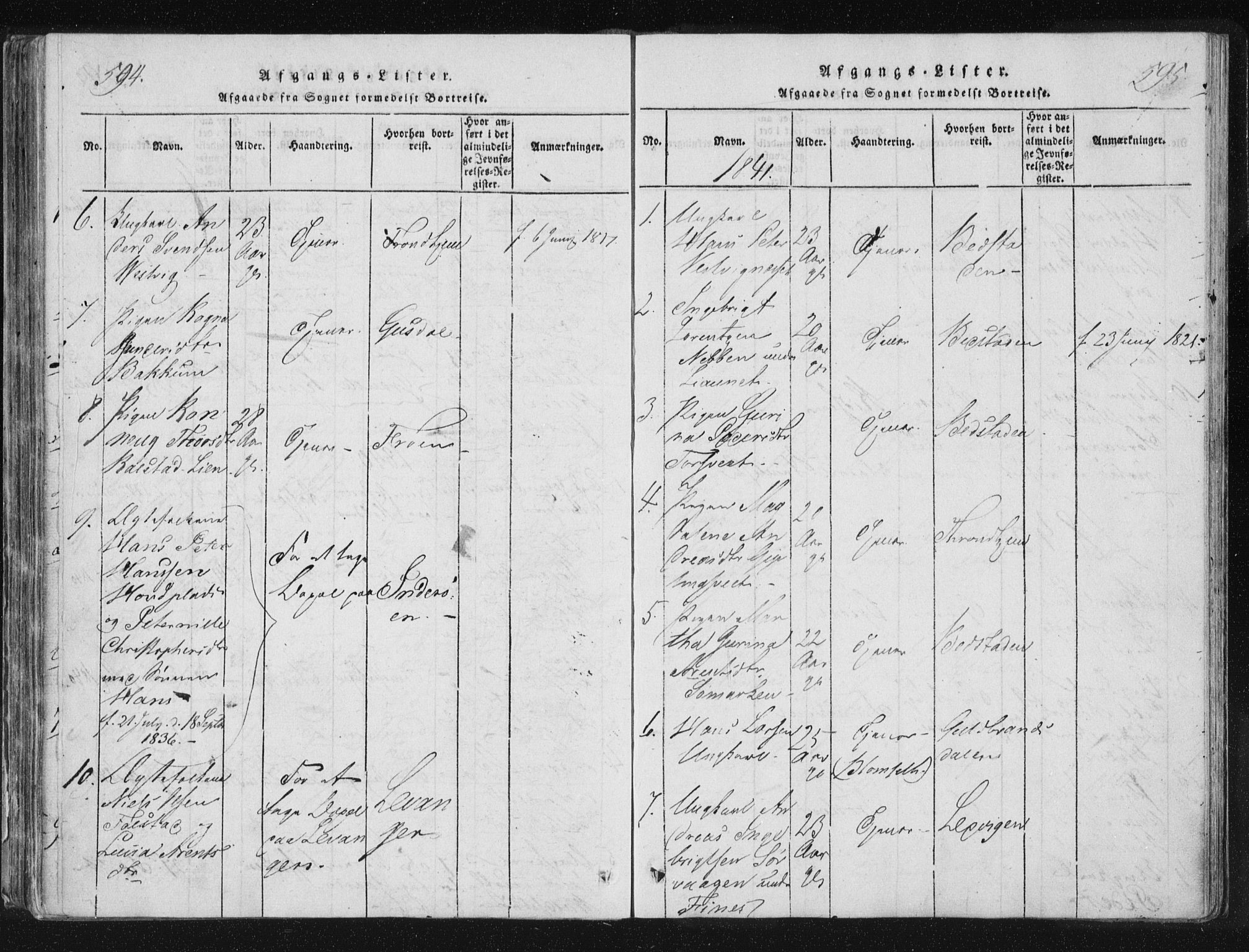 Ministerialprotokoller, klokkerbøker og fødselsregistre - Nord-Trøndelag, SAT/A-1458/744/L0417: Ministerialbok nr. 744A01, 1817-1842, s. 594-595