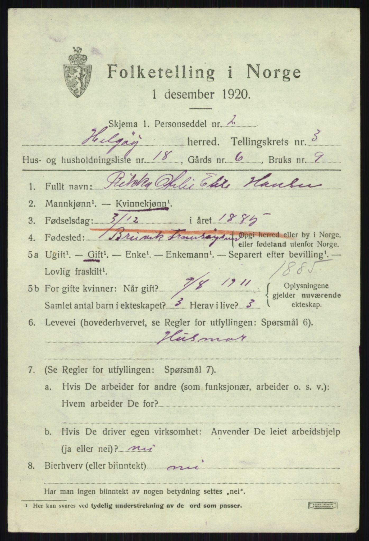 SATØ, Folketelling 1920 for 1935 Helgøy herred, 1920, s. 1619