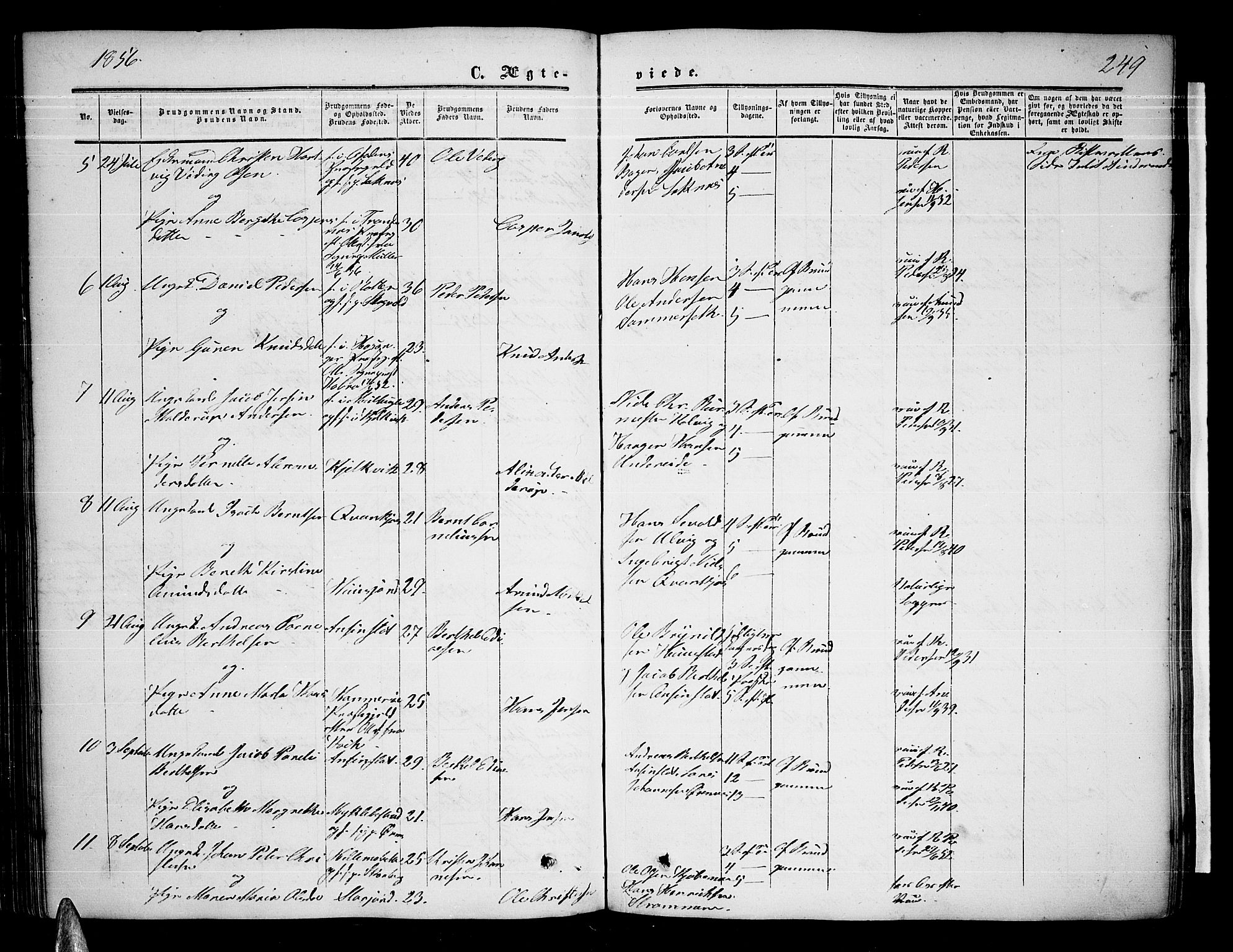 Ministerialprotokoller, klokkerbøker og fødselsregistre - Nordland, AV/SAT-A-1459/872/L1046: Klokkerbok nr. 872C02, 1852-1879, s. 249