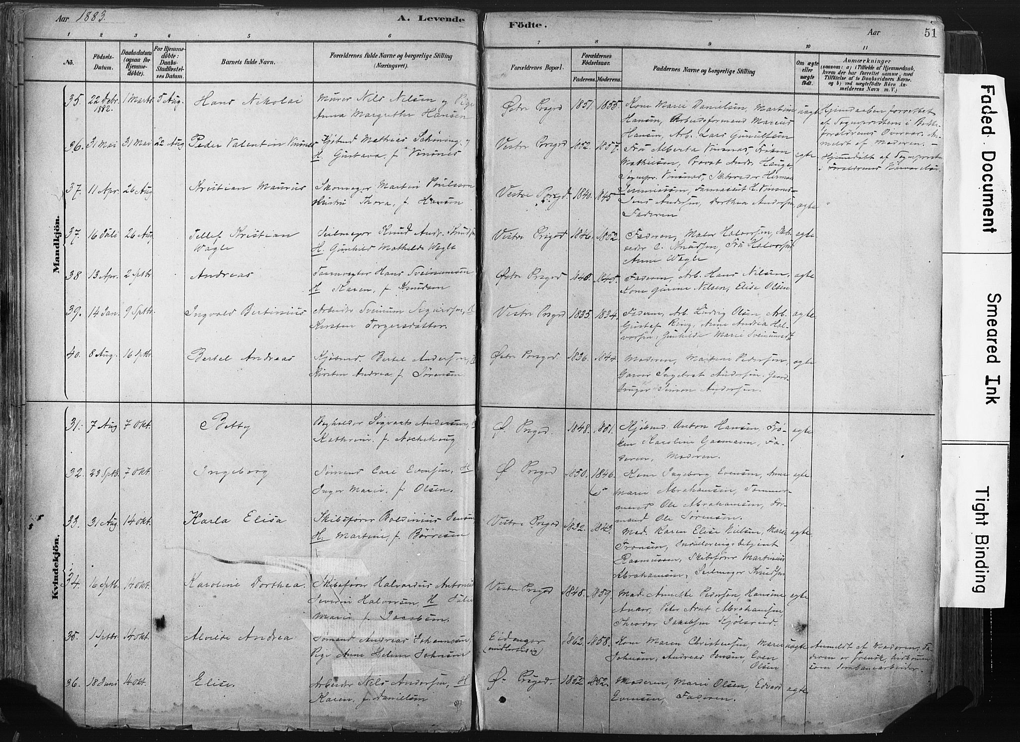 Porsgrunn kirkebøker , AV/SAKO-A-104/F/Fa/L0008: Ministerialbok nr. 8, 1878-1895, s. 51
