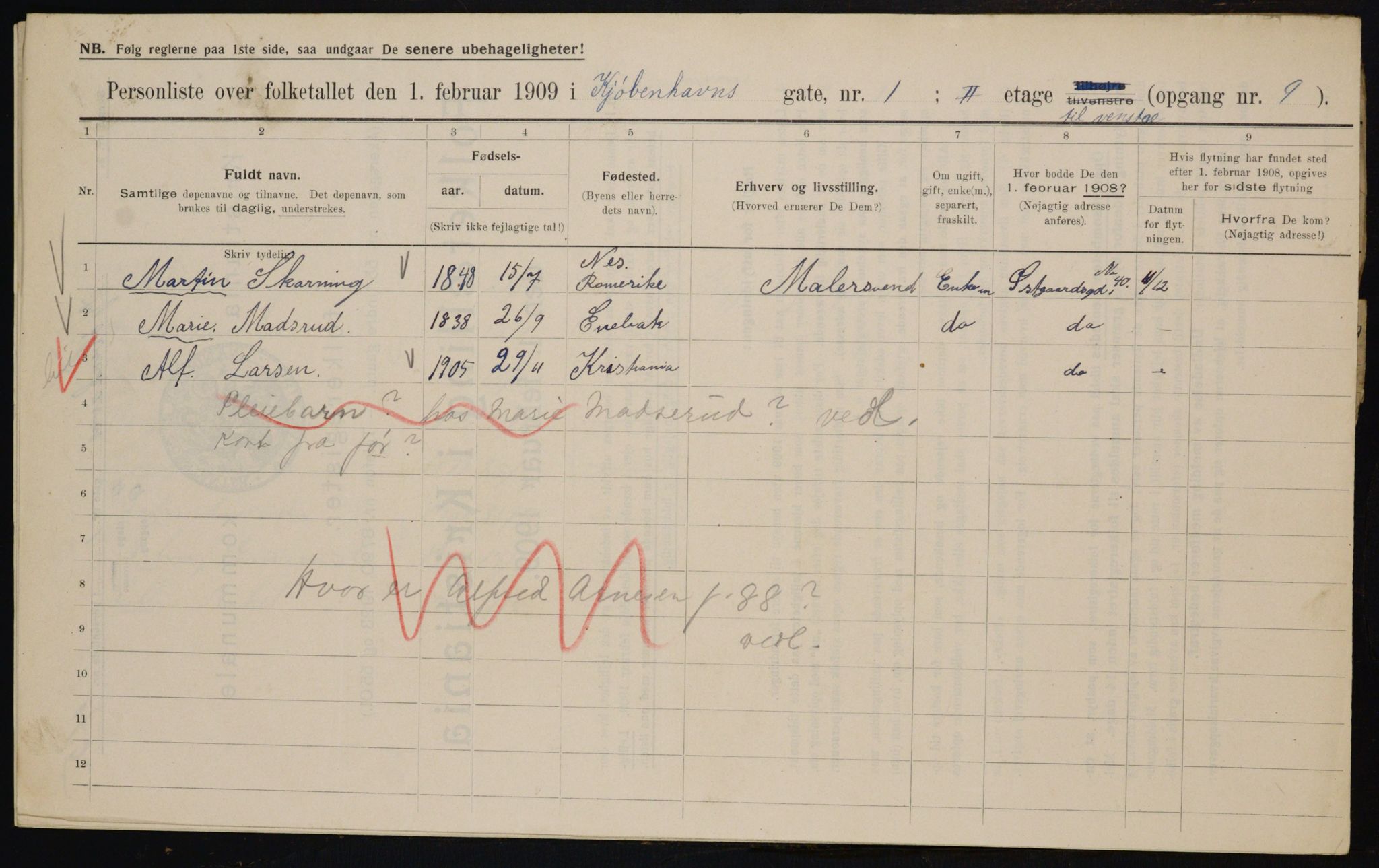 OBA, Kommunal folketelling 1.2.1909 for Kristiania kjøpstad, 1909, s. 46951