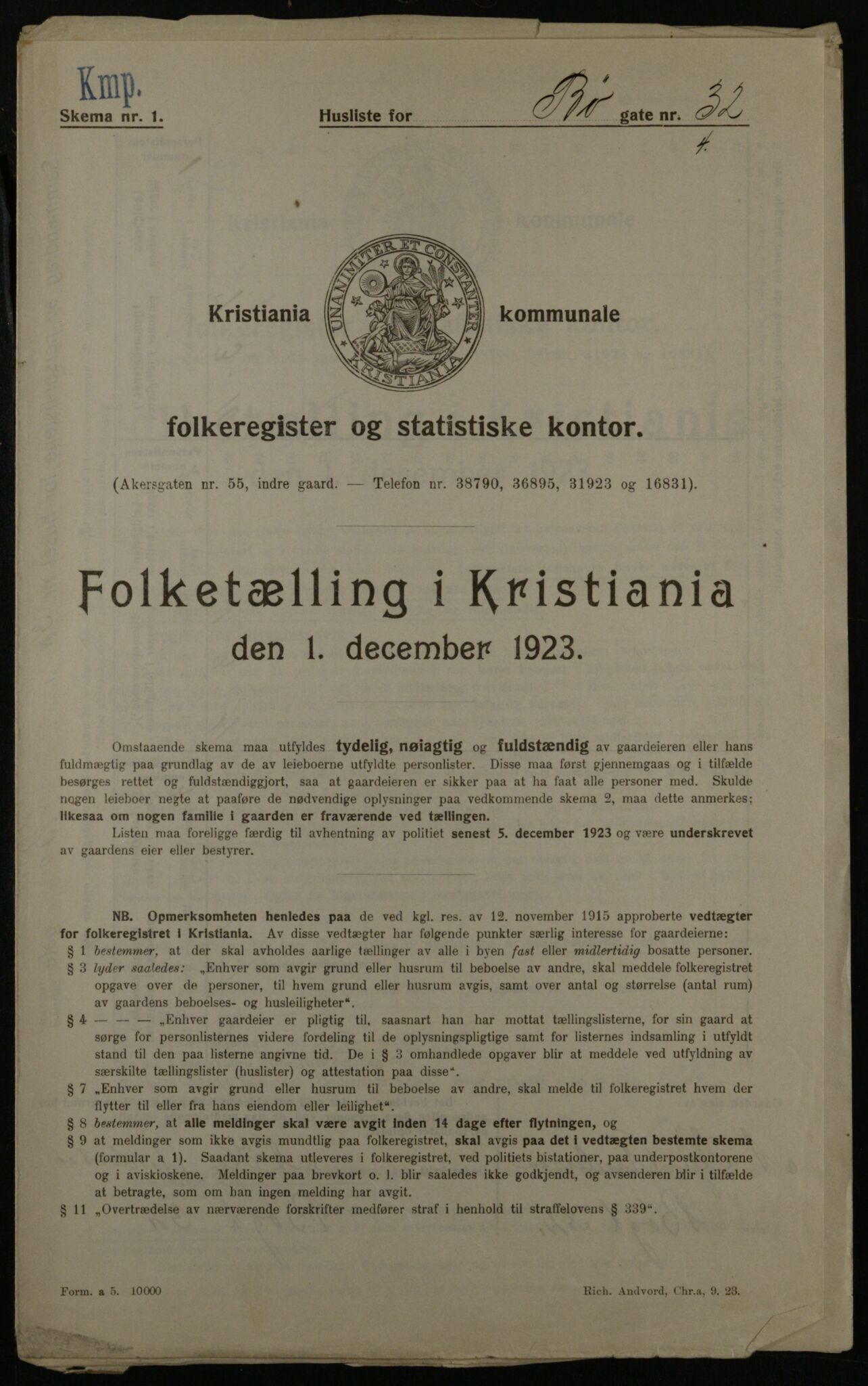 OBA, Kommunal folketelling 1.12.1923 for Kristiania, 1923, s. 12462