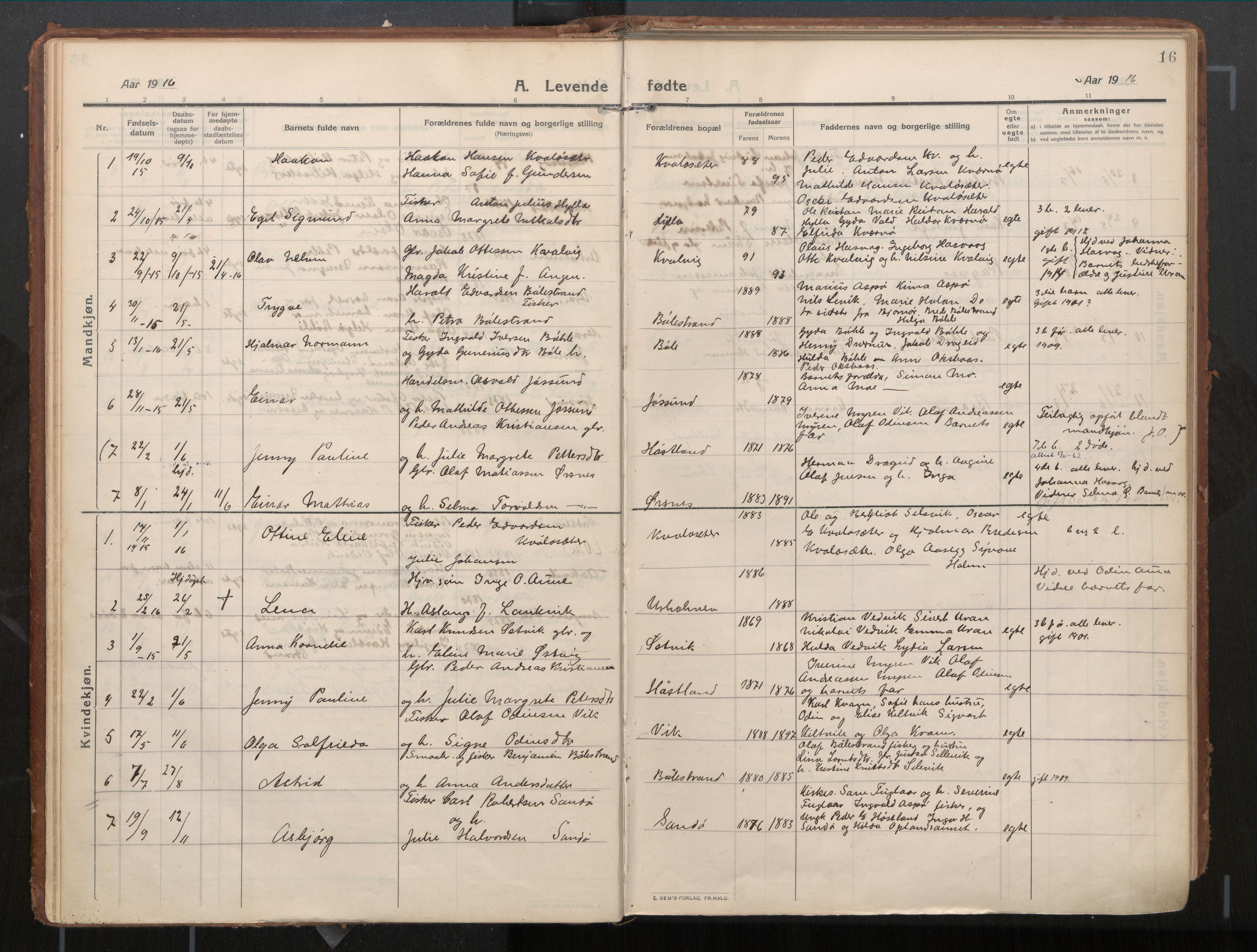 Ministerialprotokoller, klokkerbøker og fødselsregistre - Nord-Trøndelag, SAT/A-1458/771/L0598: Ministerialbok nr. 771A05, 1911-1937, s. 16