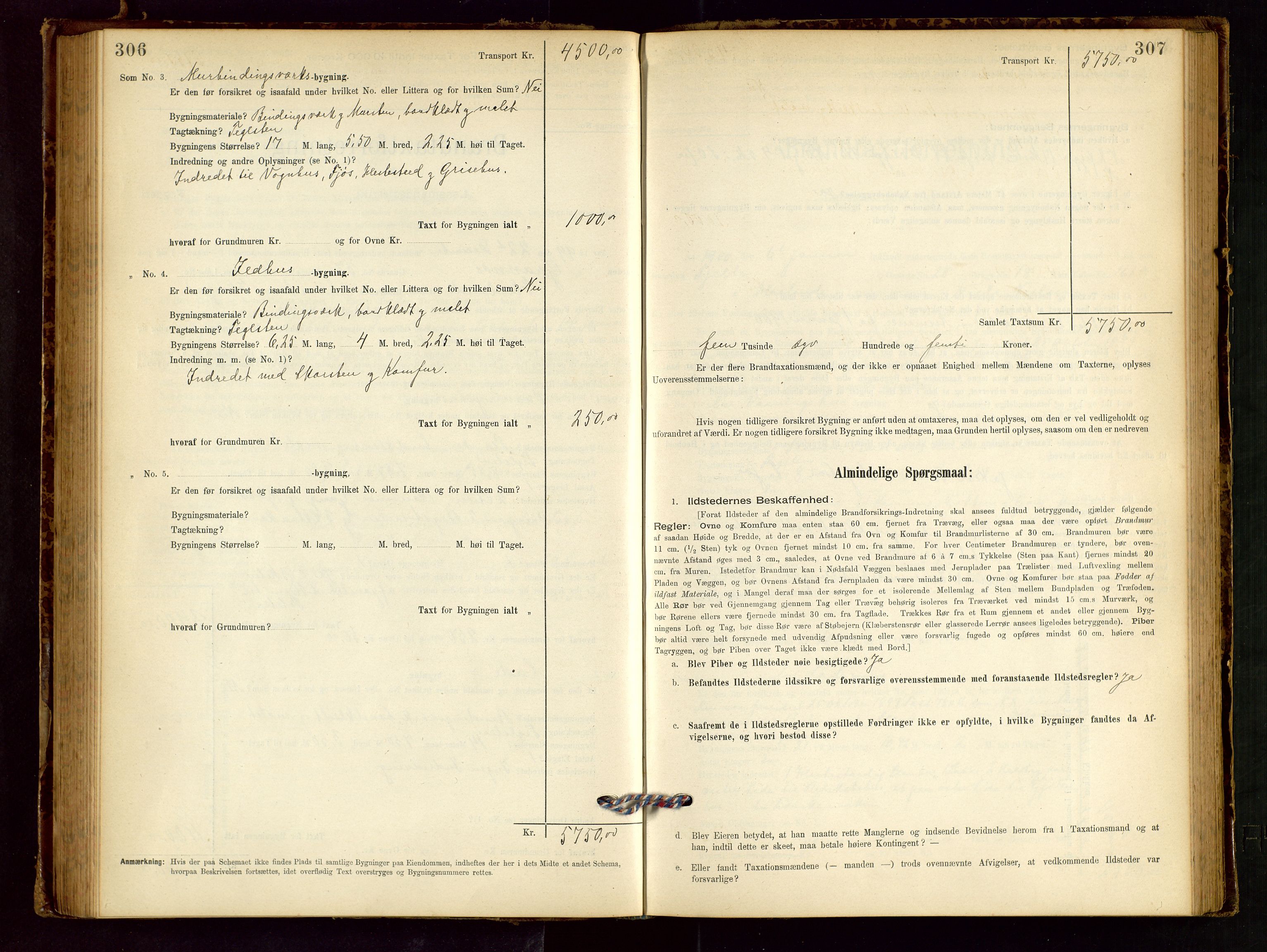 Håland lensmannskontor, SAST/A-100100/Gob/L0001: Branntakstprotokoll - skjematakst. Register i boken., 1894-1902, s. 306-307