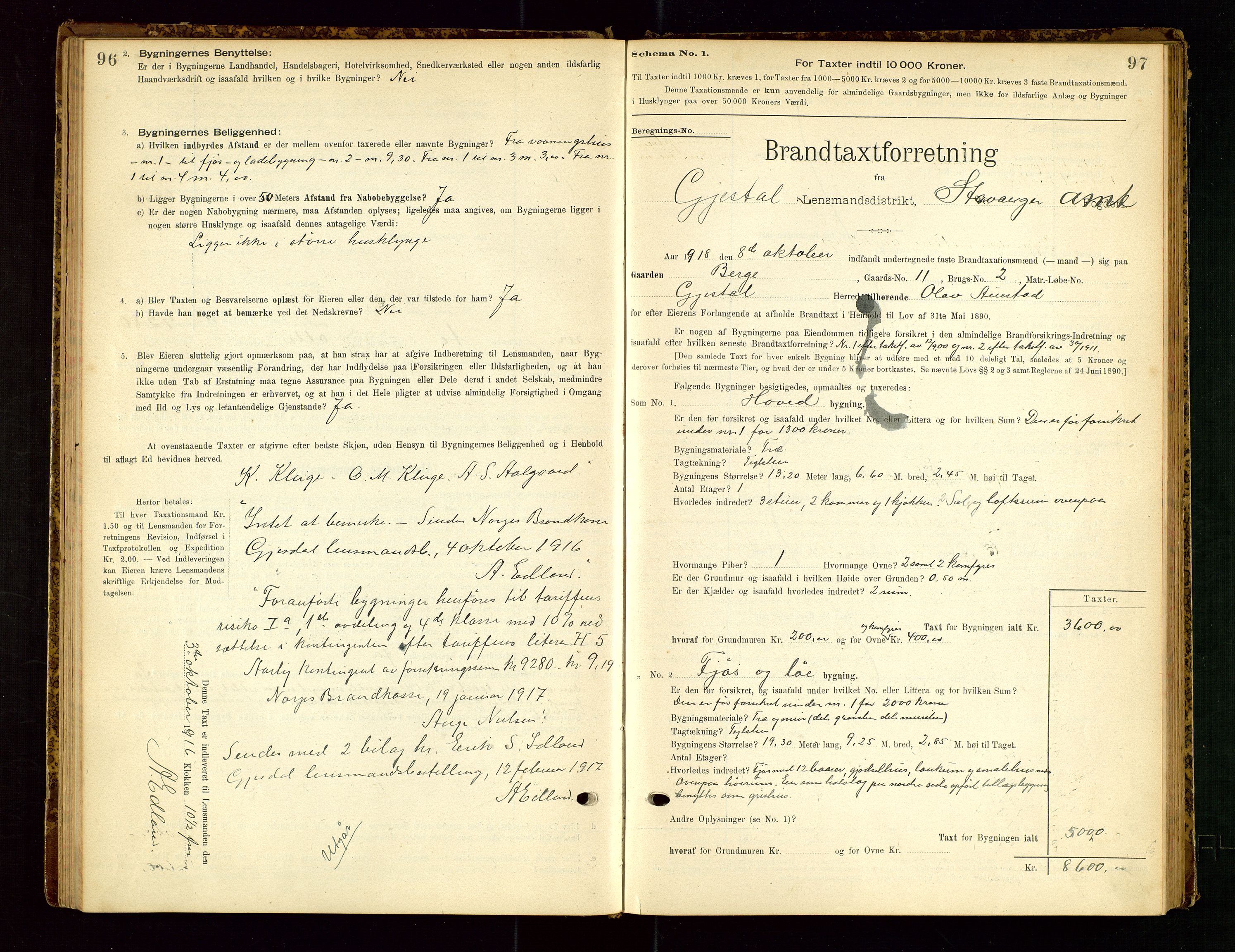 Gjesdal lensmannskontor, SAST/A-100441/Go/L0007: Branntakstskjemaprotokoll, 1894-1937, s. 96-97